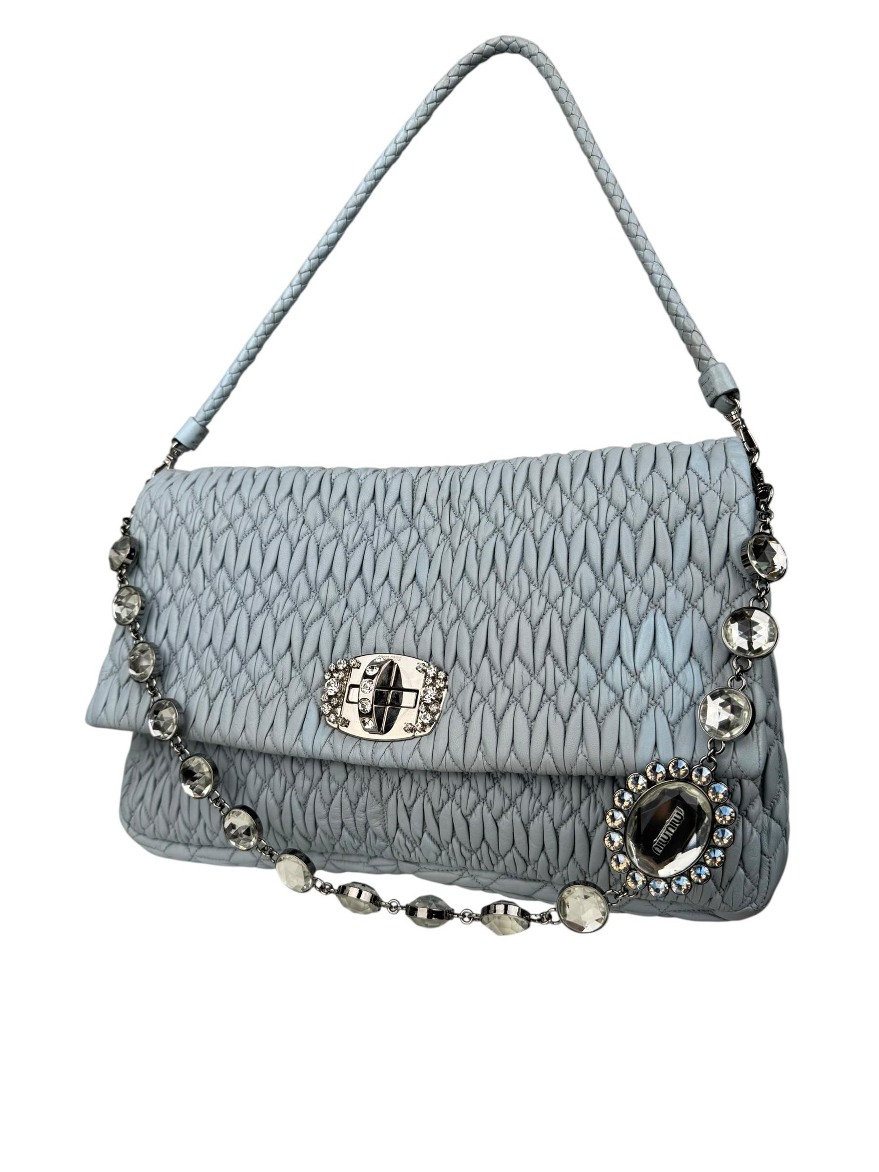 MIU MIU CRYSTAL EMBELLISHED MATELASSE FLAP BAG