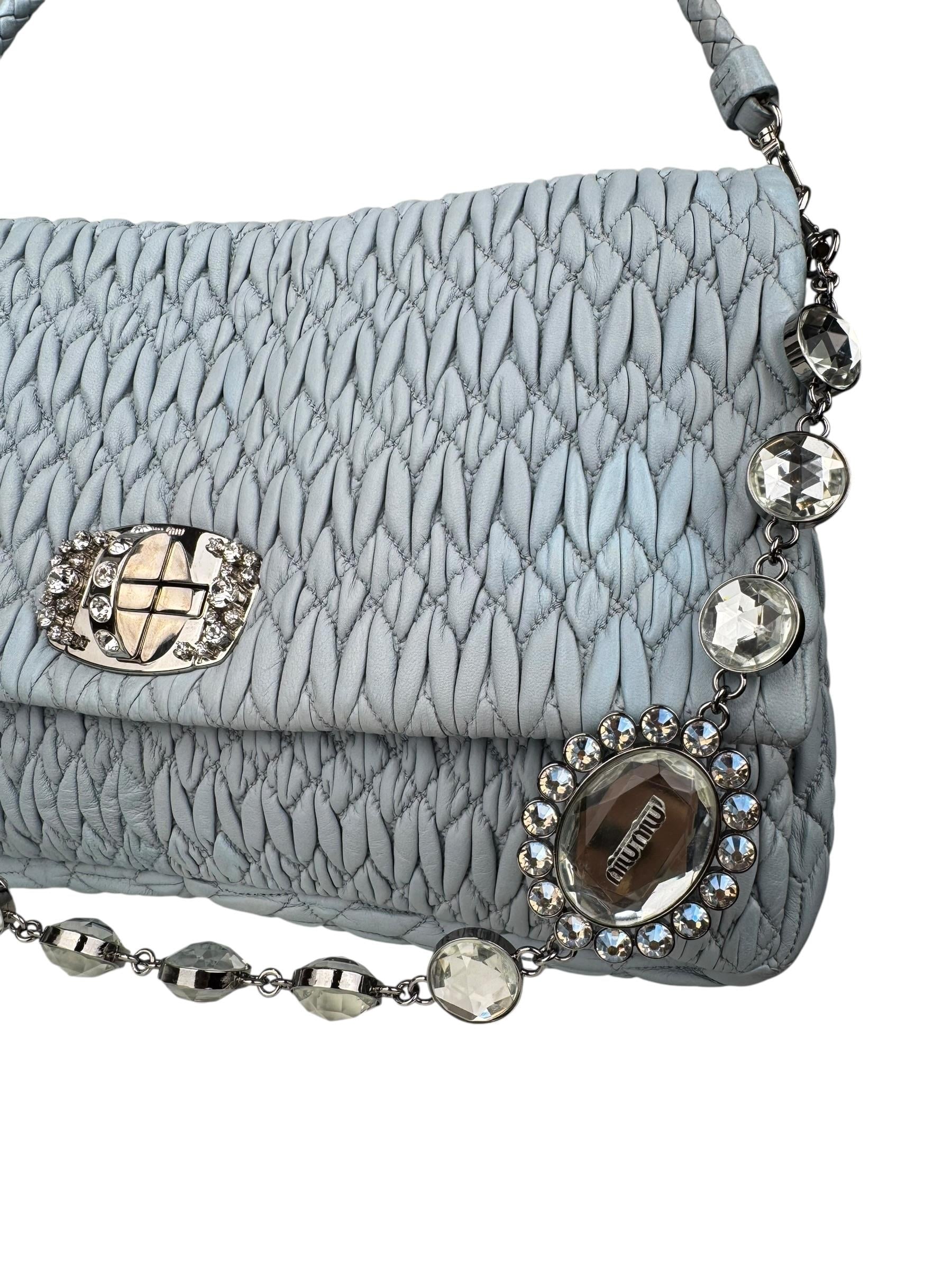 MIU MIU CRYSTAL EMBELLISHED MATELASSE FLAP BAG
