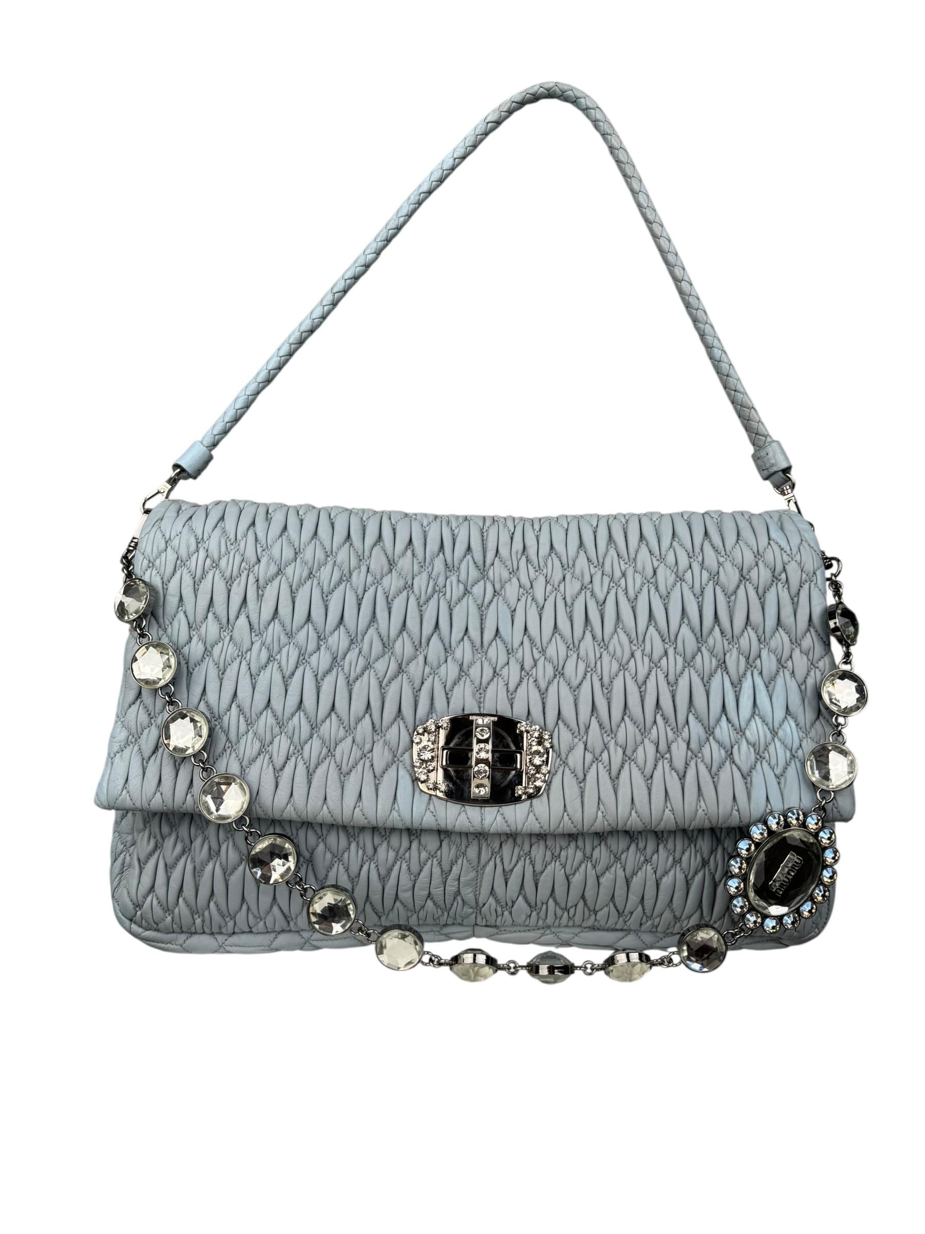 MIU MIU CRYSTAL EMBELLISHED MATELASSE FLAP BAG