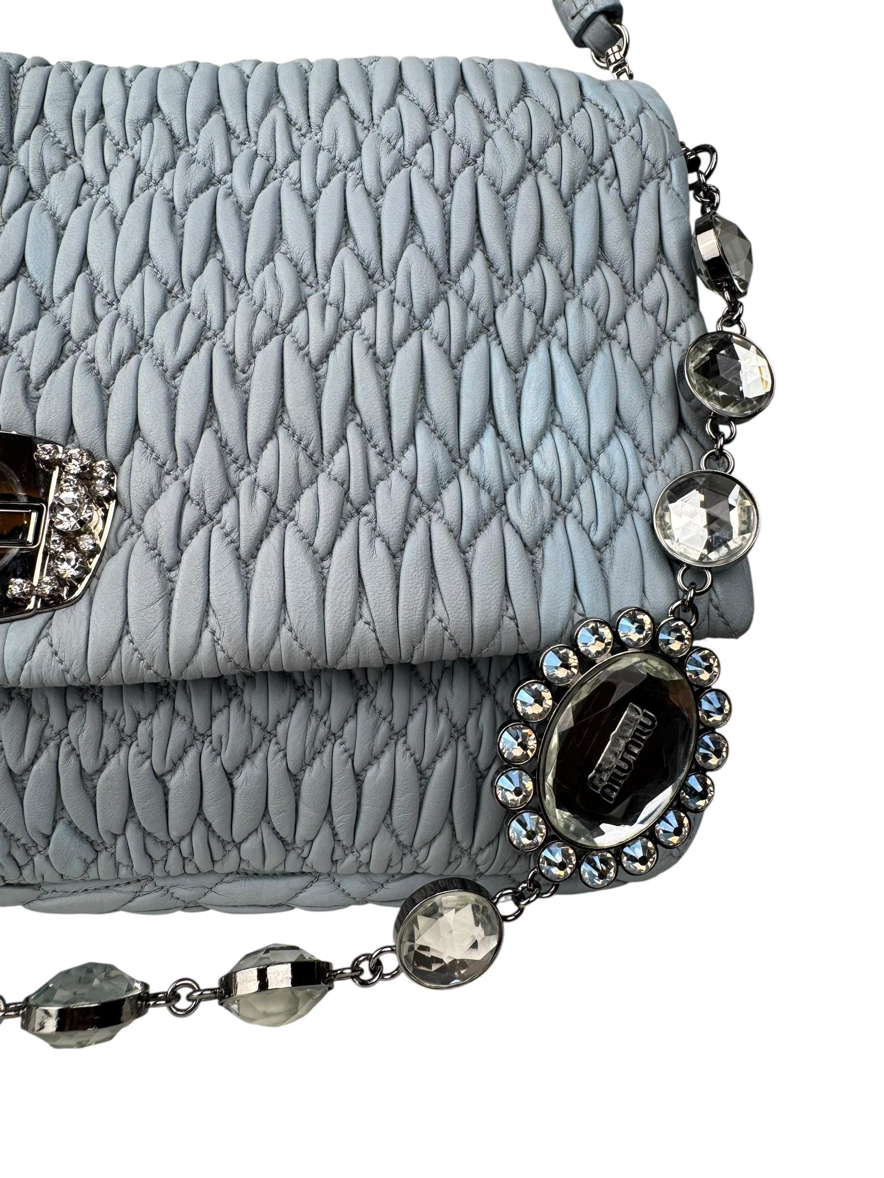 MIU MIU CRYSTAL EMBELLISHED MATELASSE FLAP BAG