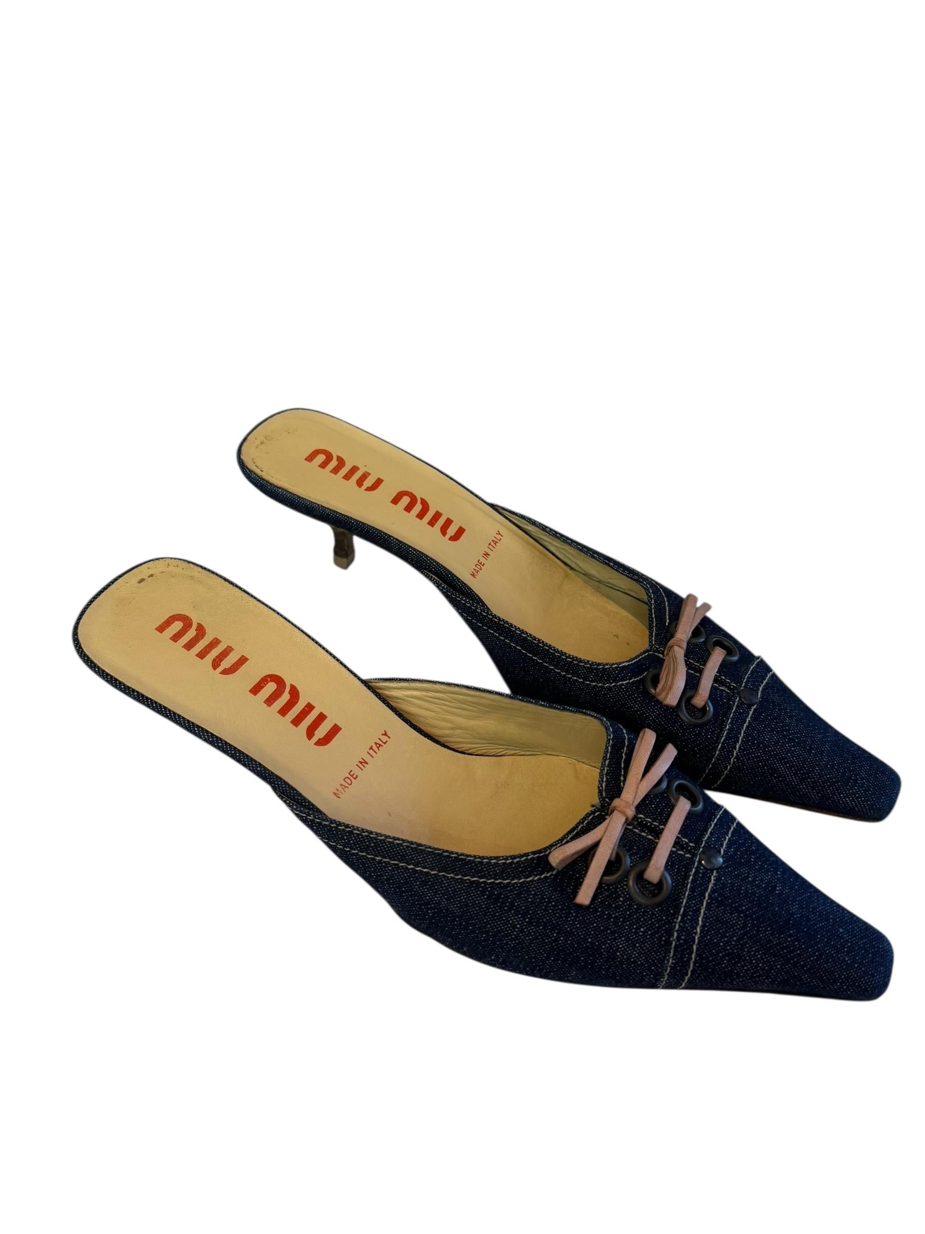 MIU MIU DENIM KITTEN HEEL MULES