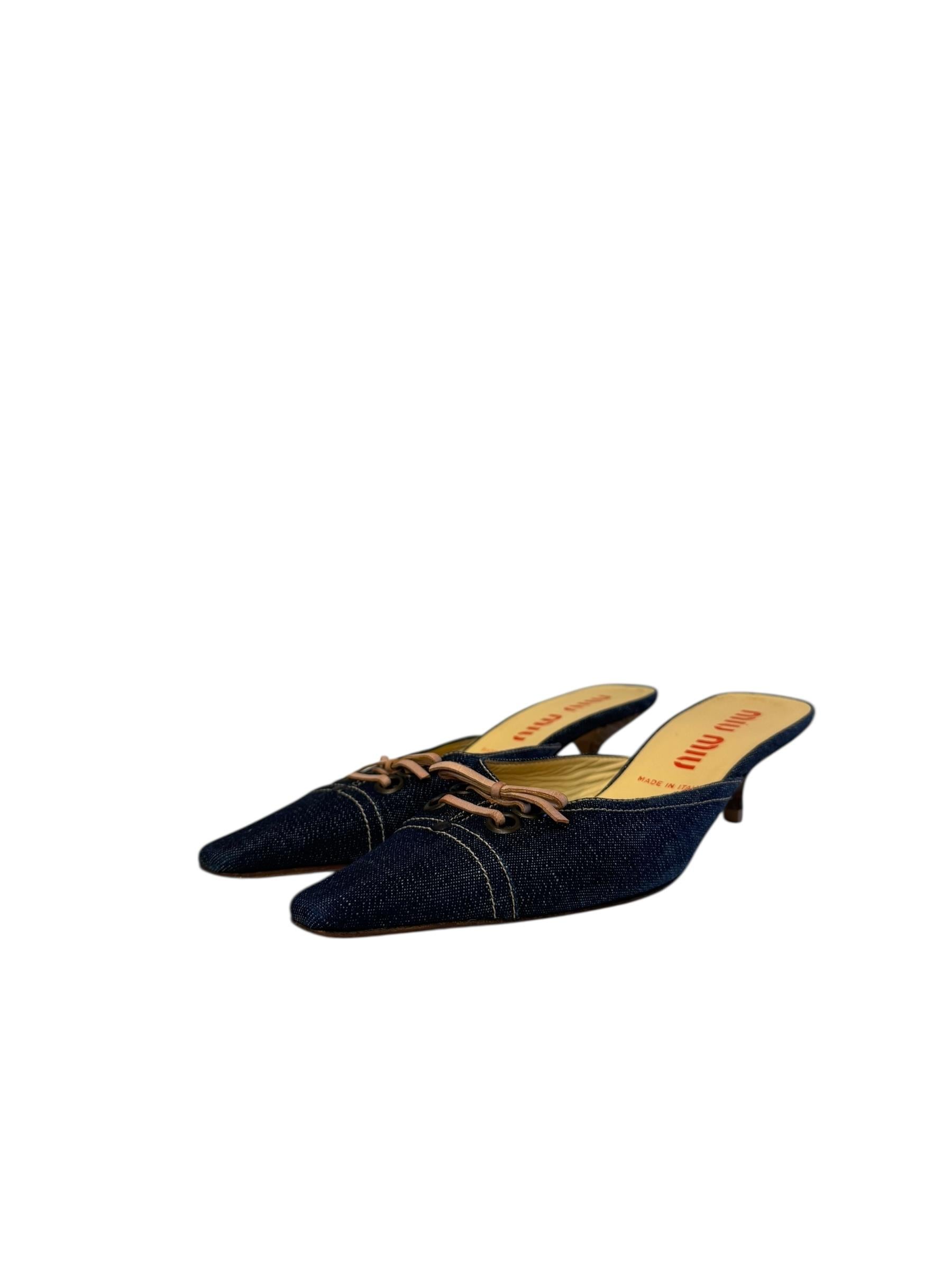 MIU MIU DENIM KITTEN HEEL MULES