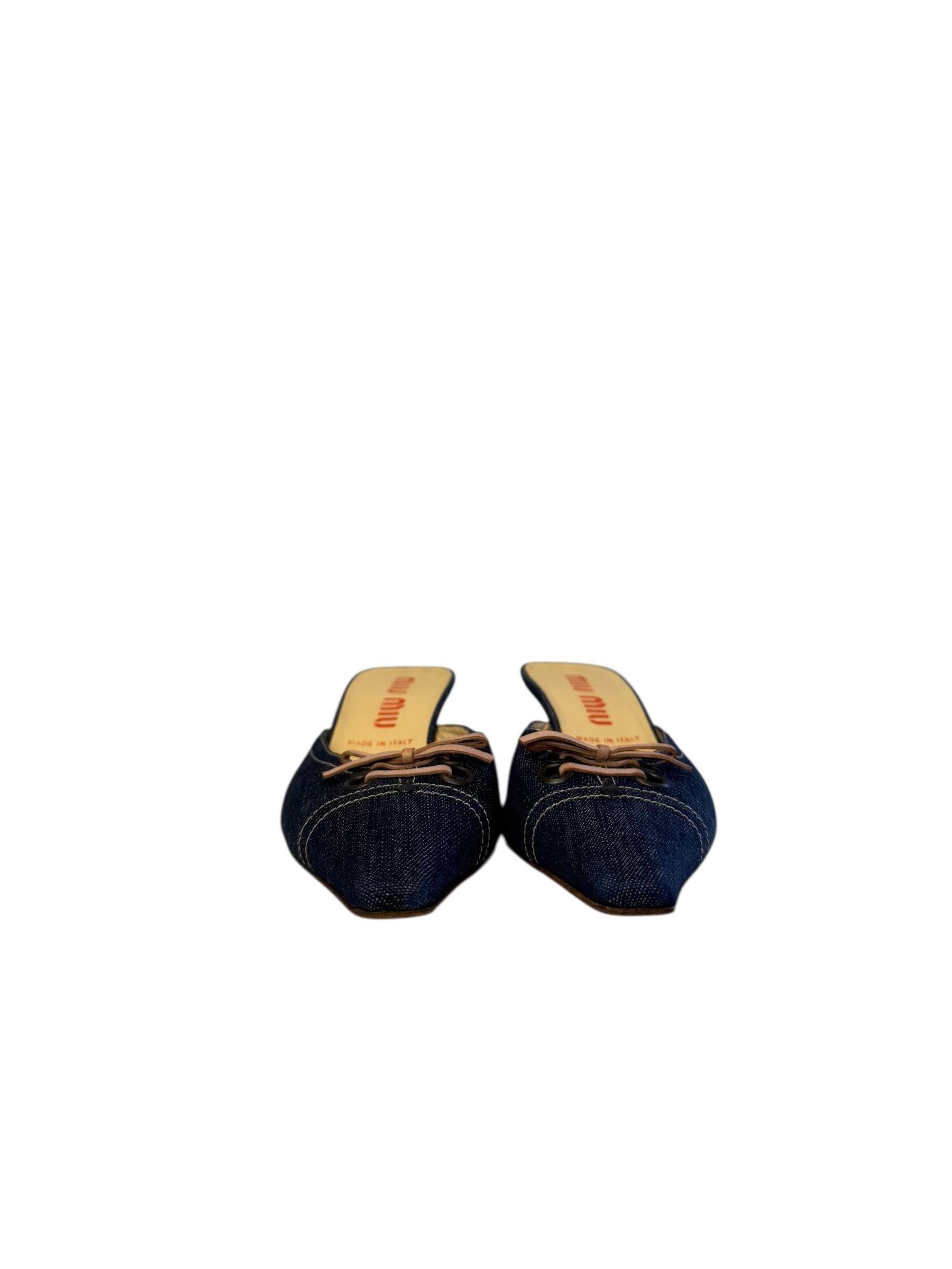 MIU MIU DENIM KITTEN HEEL MULES