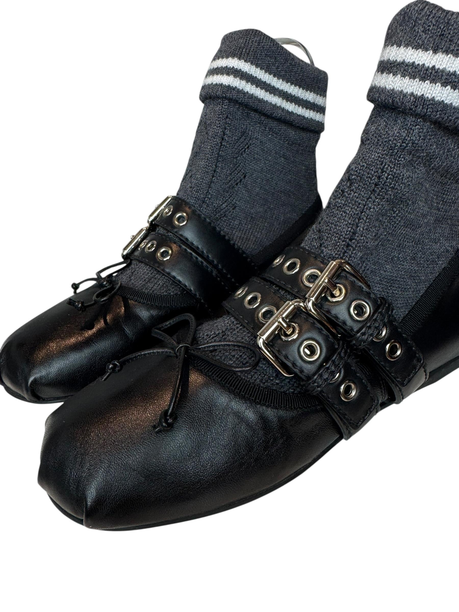 MIU MIU GRAY SOCK BALLET FLATS