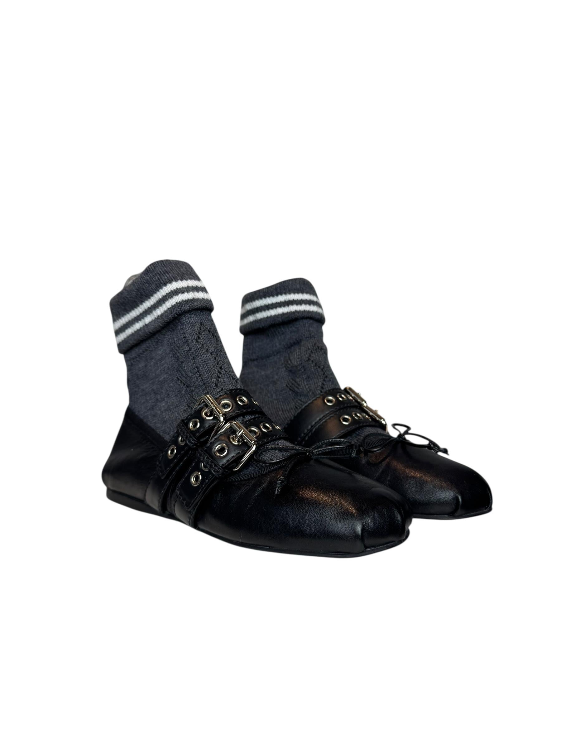 MIU MIU GRAY SOCK BALLET FLATS