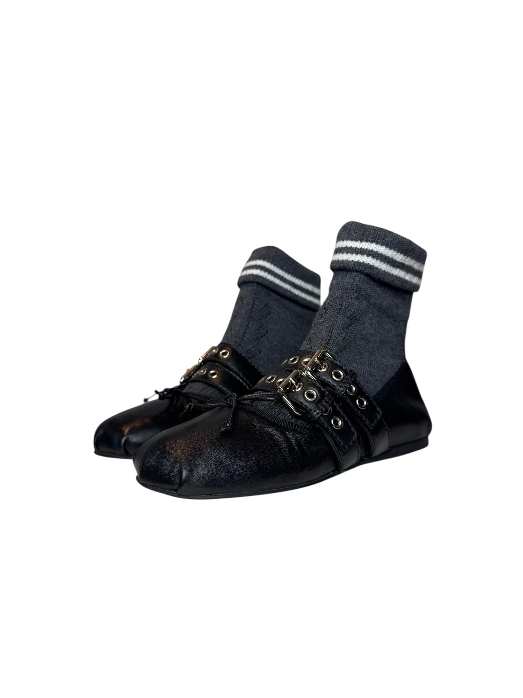 MIU MIU GRAY SOCK BALLET FLATS