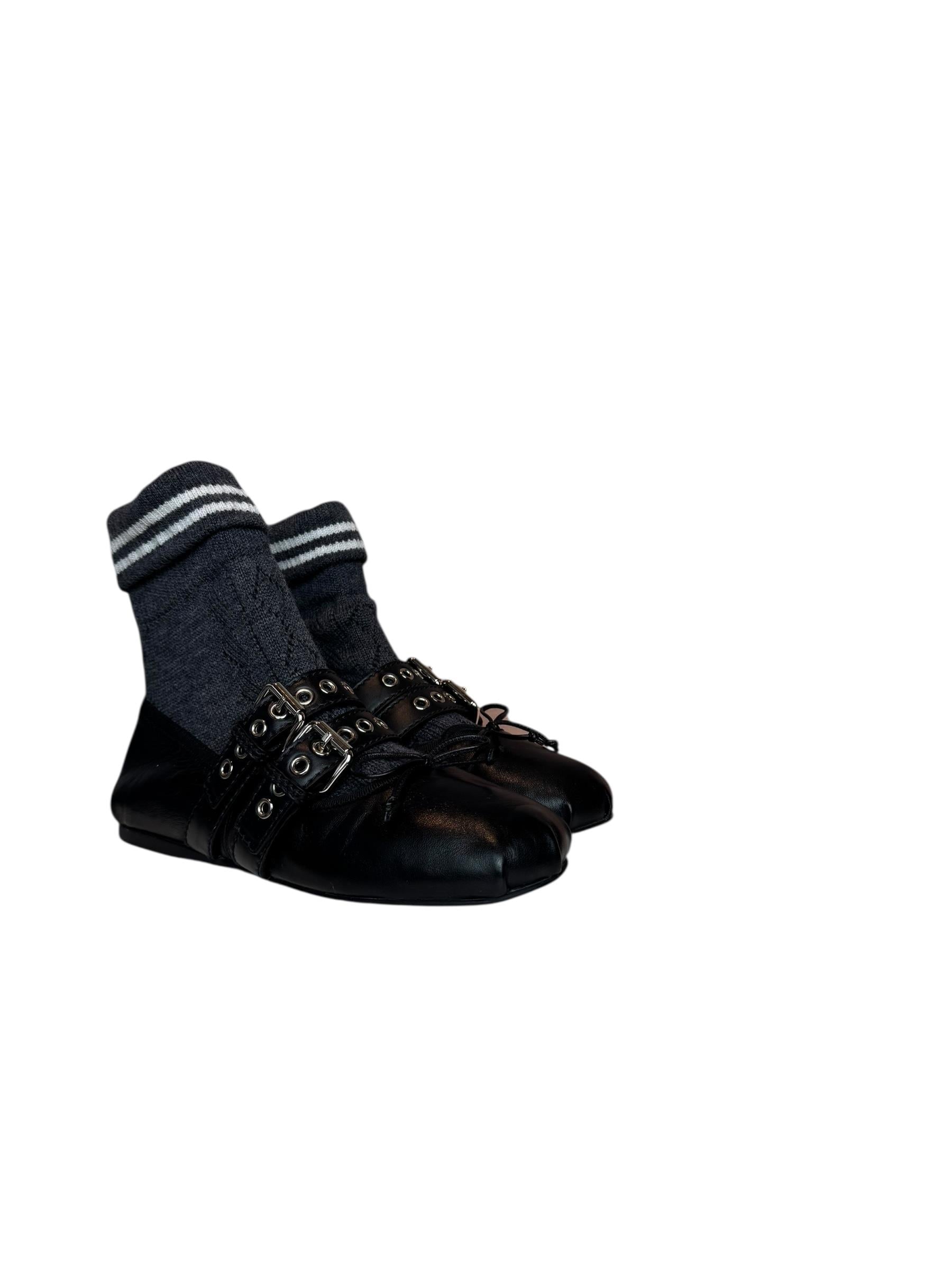 MIU MIU GRAY SOCK BALLET FLATS