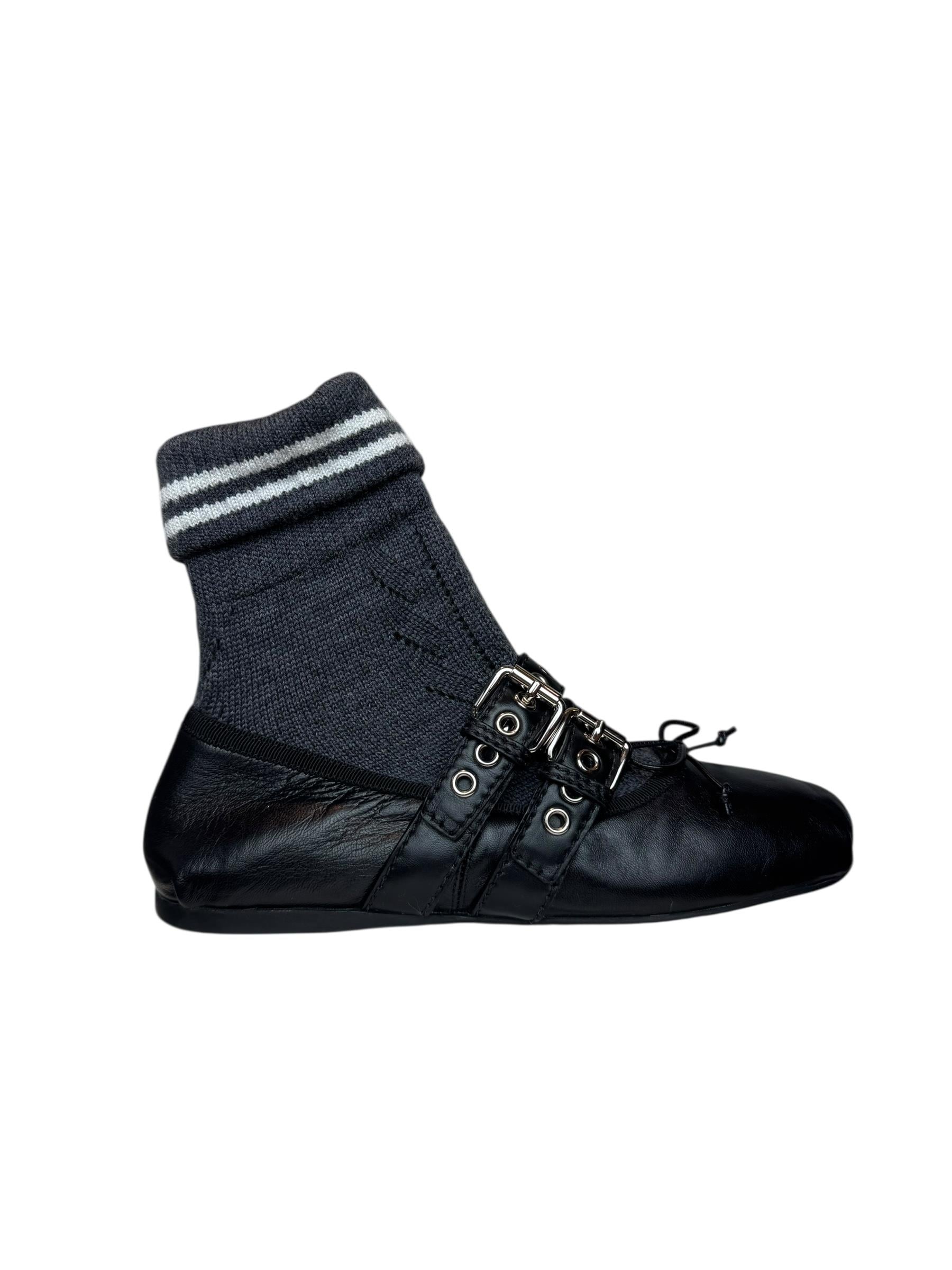 MIU MIU GRAY SOCK BALLET FLATS