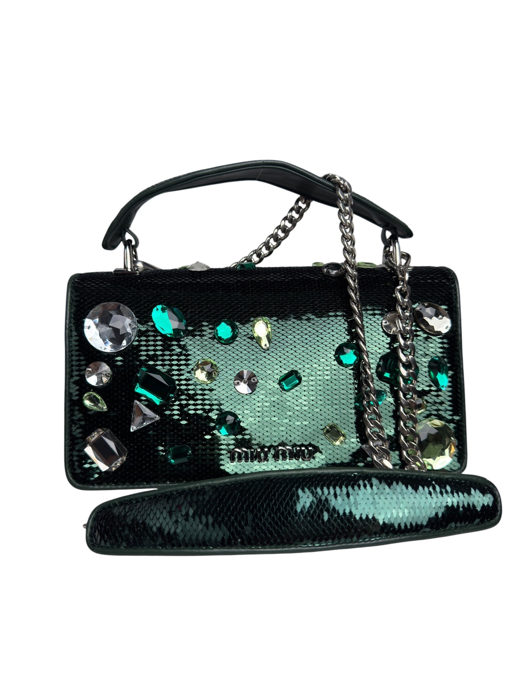 MIU MIU GREEN SEQUIN SHOULDER BAG