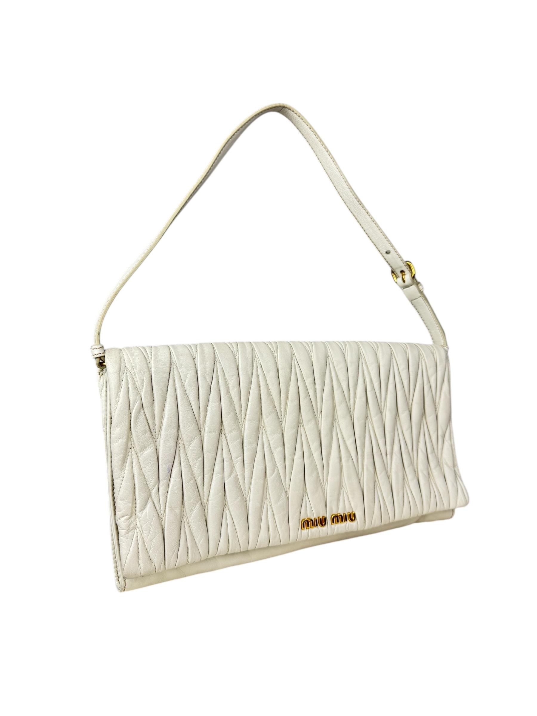 MIU MIU IVORY MATELASSE CLUTCH BAG