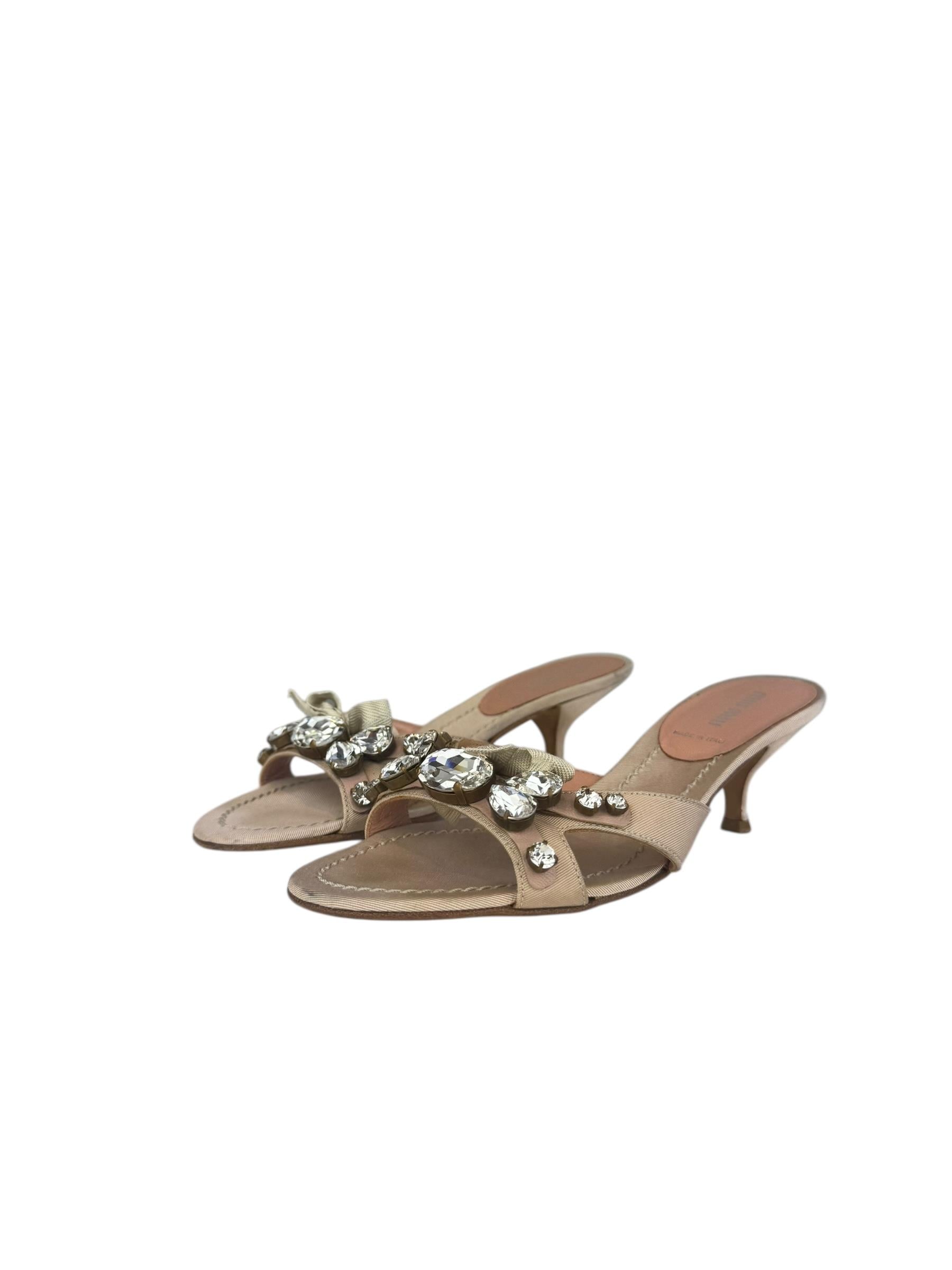 MIU MIU PINK CRYSTAL RIBBON SANDALS