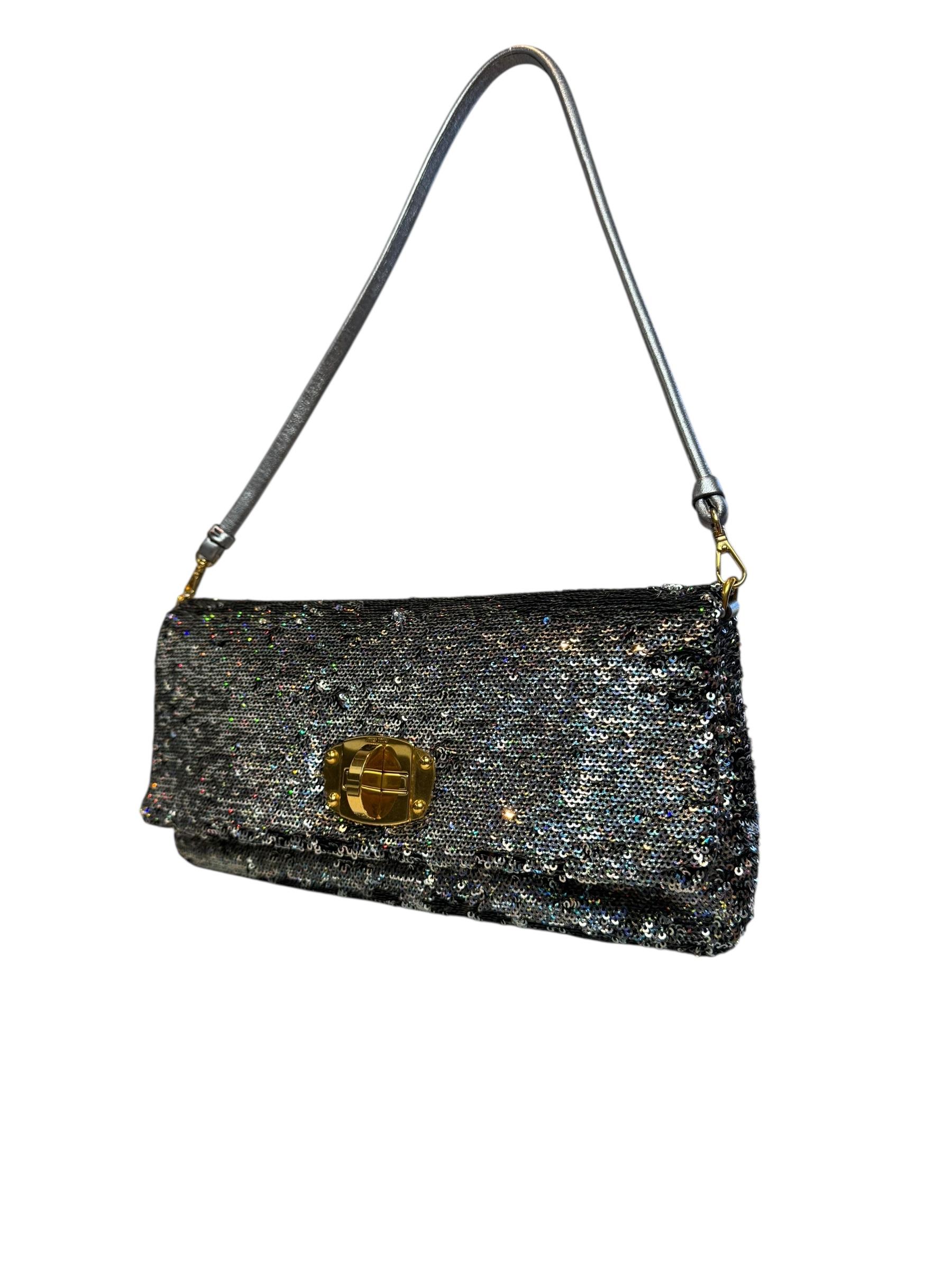 MIU MIU SILVER SEQUIN SHOULDER BAG