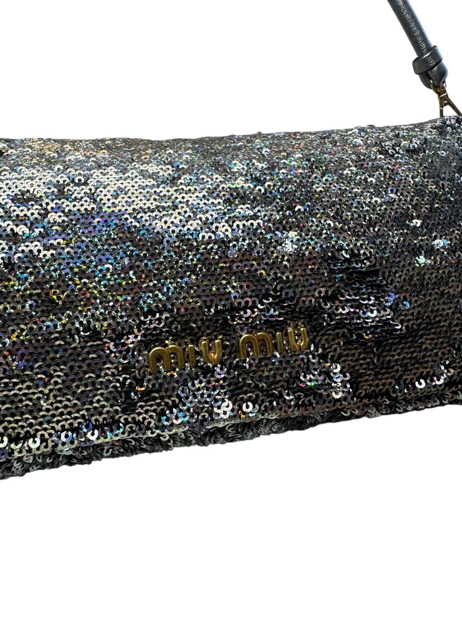 MIU MIU SILVER SEQUIN SHOULDER BAG
