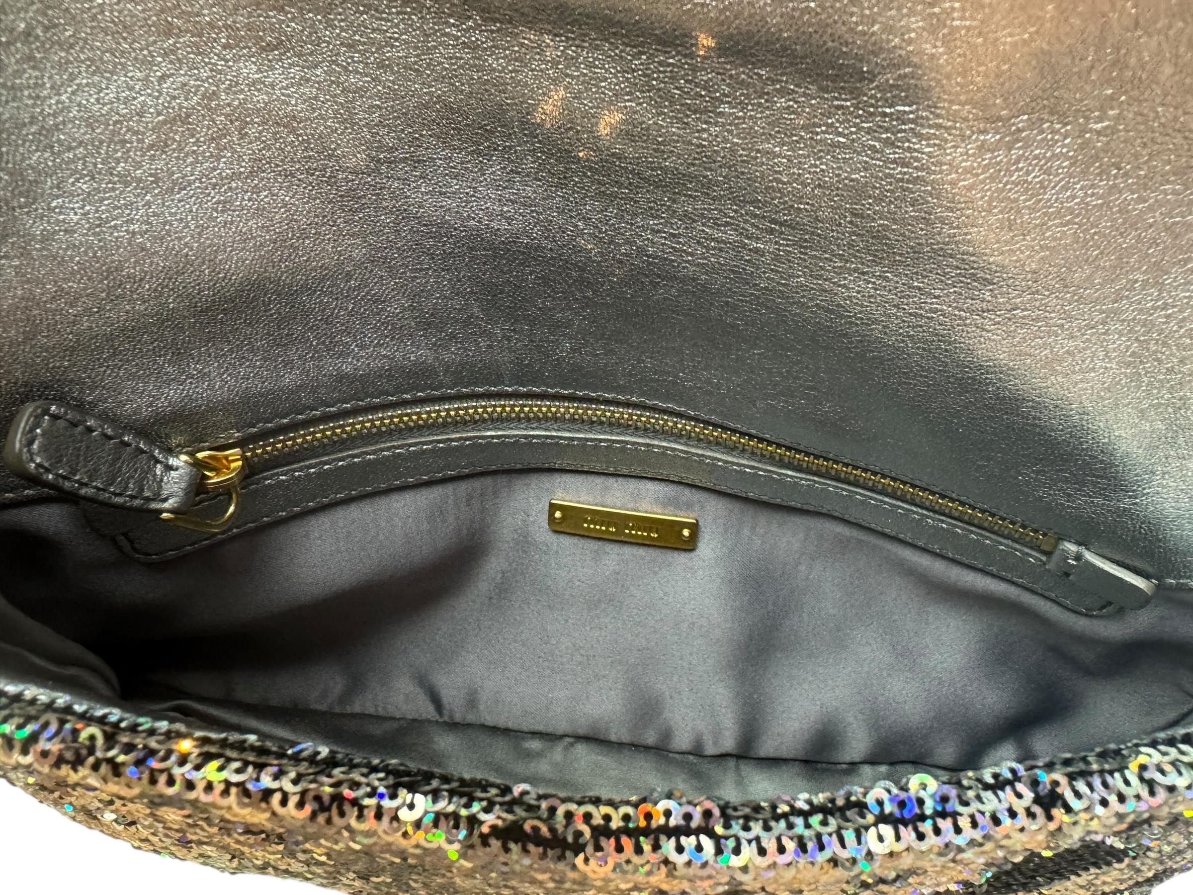 MIU MIU SILVER SEQUIN SHOULDER BAG