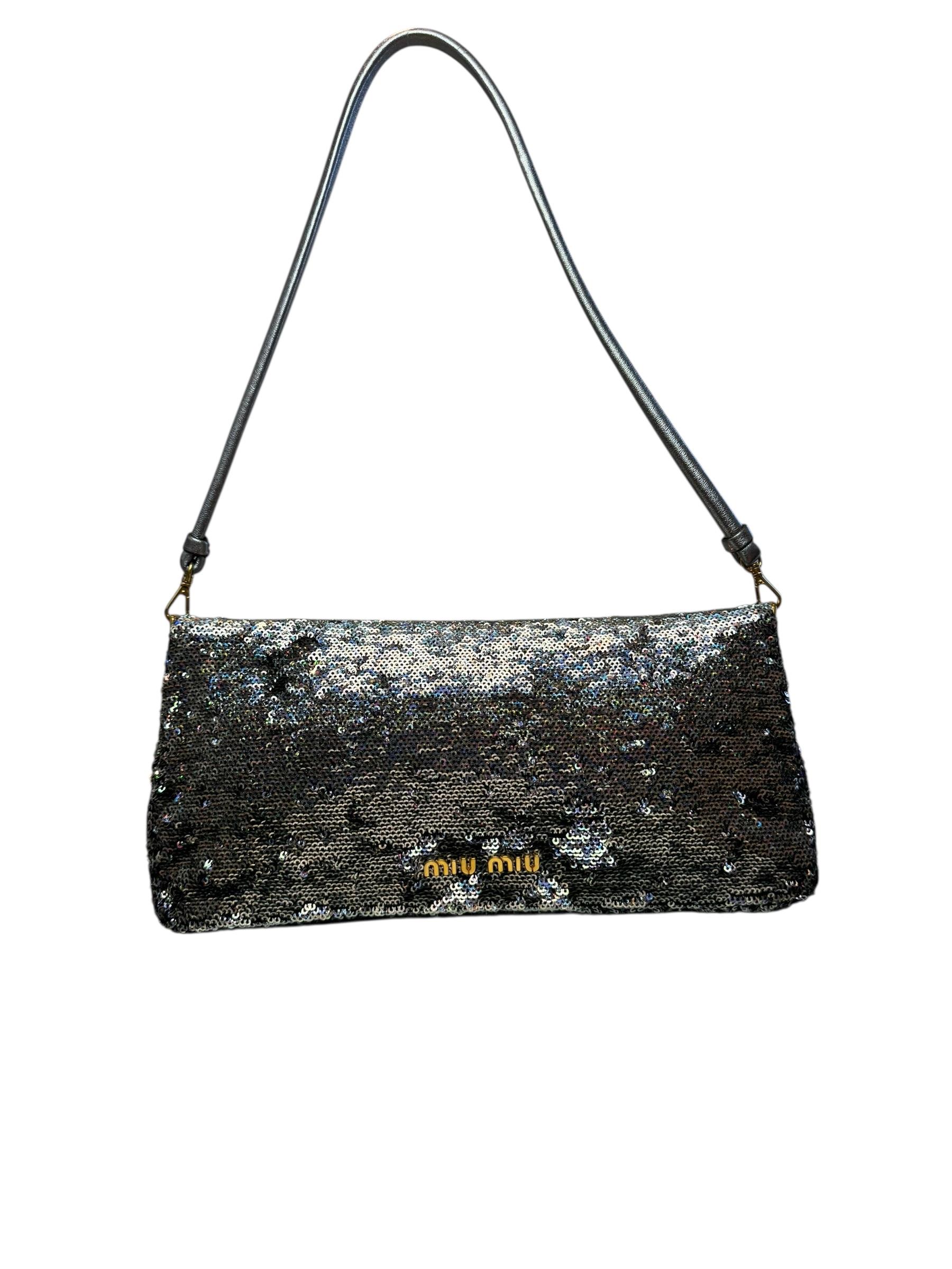 MIU MIU SILVER SEQUIN SHOULDER BAG