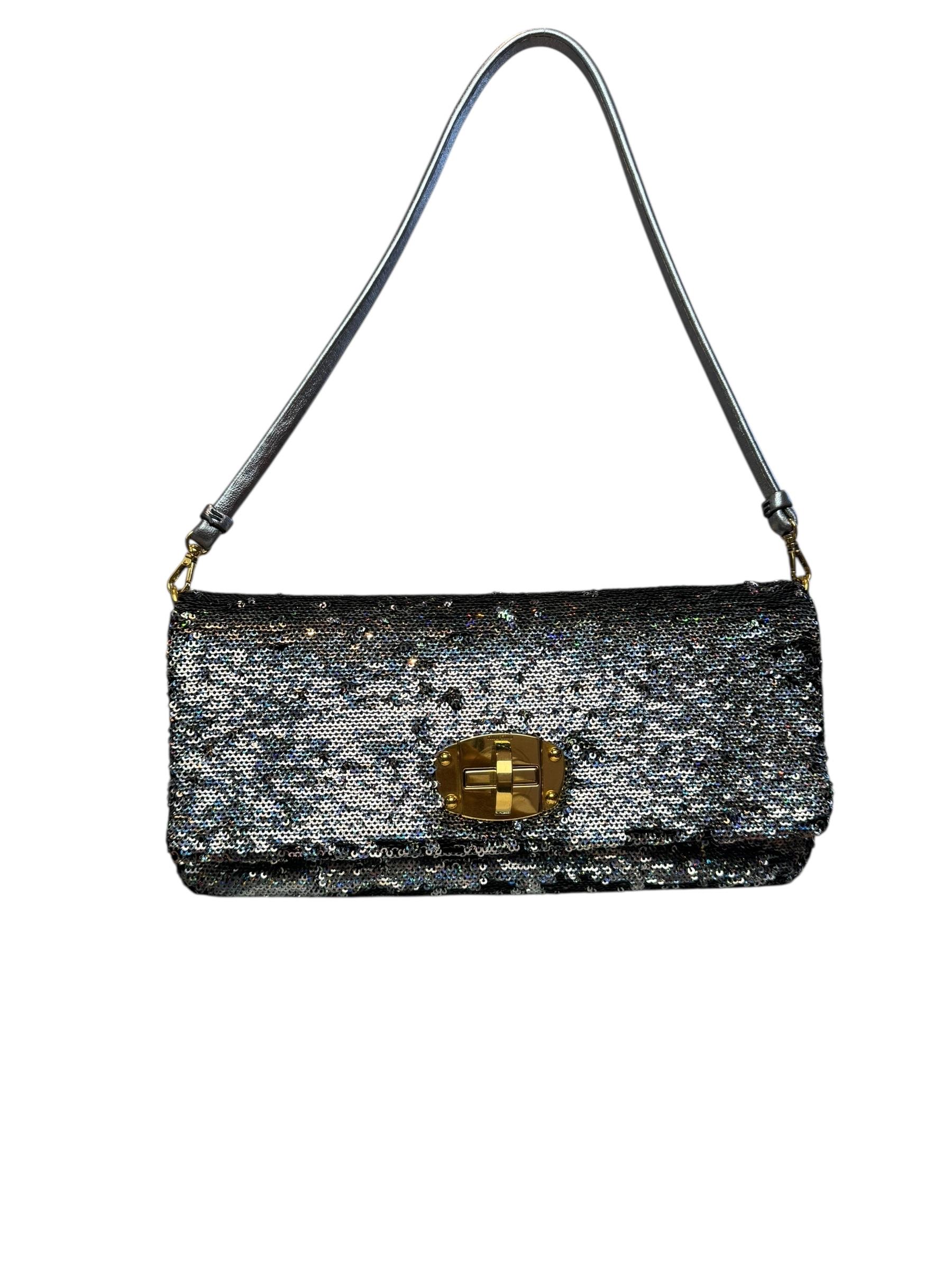 MIU MIU SILVER SEQUIN SHOULDER BAG