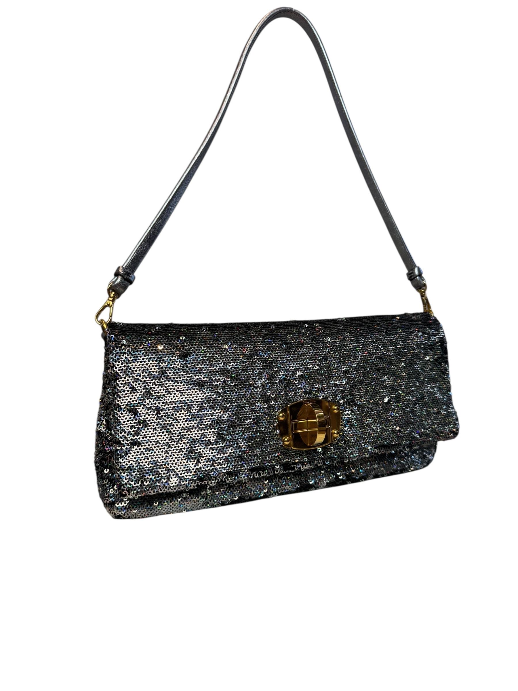 MIU MIU SILVER SEQUIN SHOULDER BAG