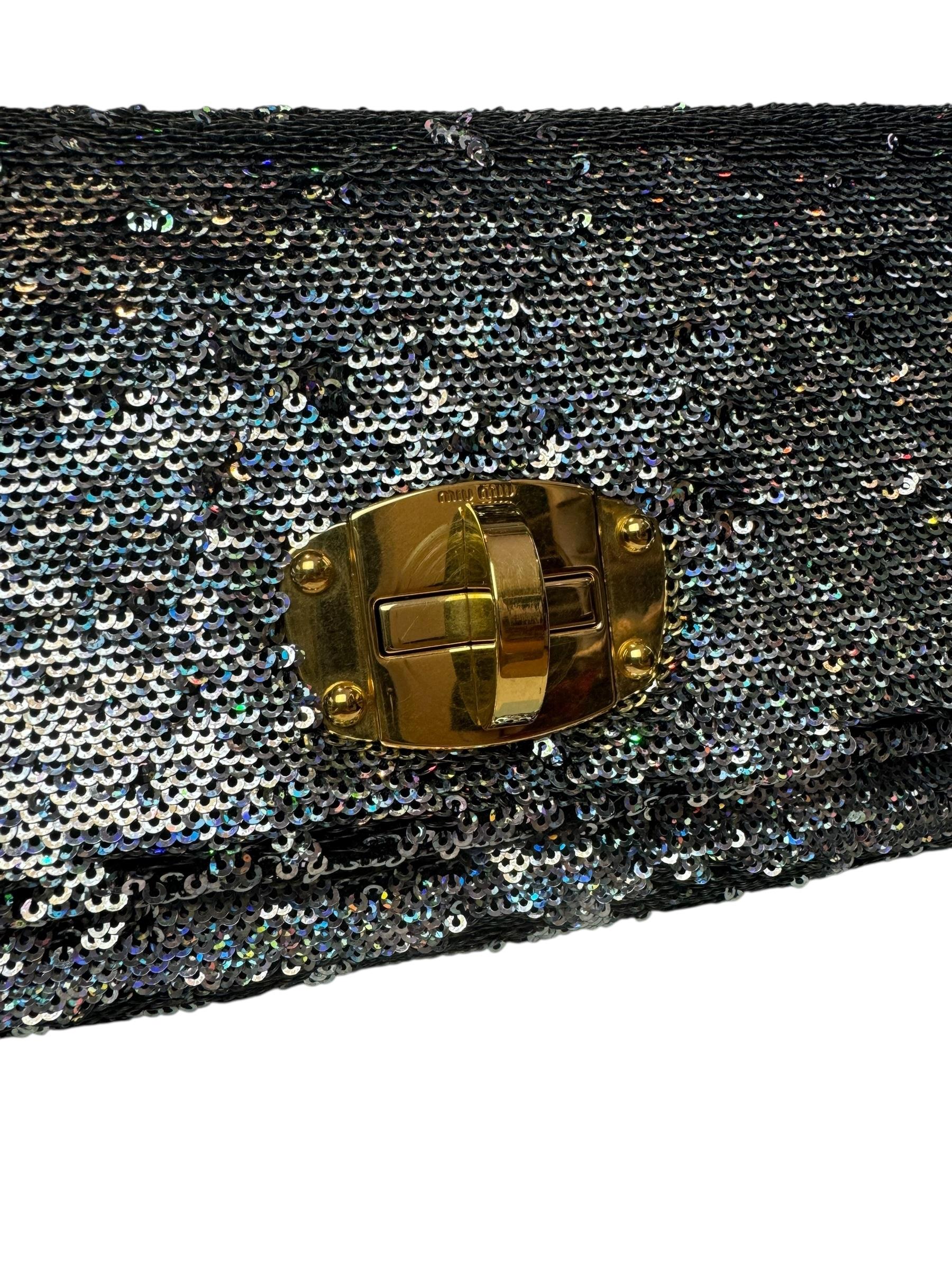 MIU MIU SILVER SEQUIN SHOULDER BAG