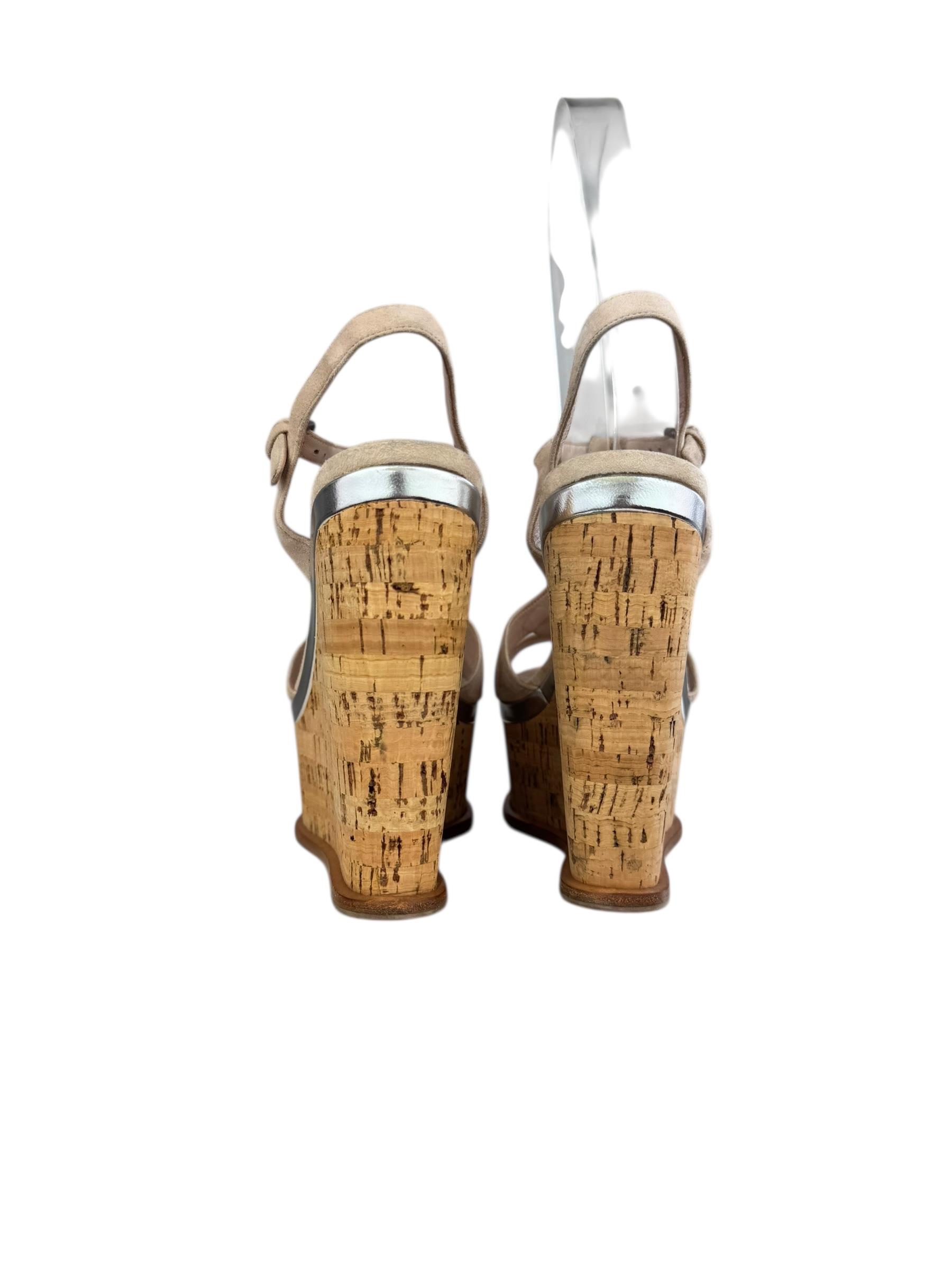 MIU MIU SUEDE WEDGE SANDALS