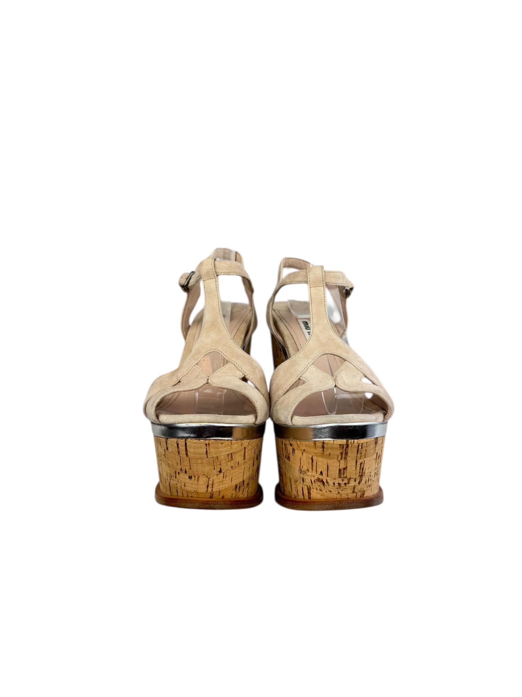 MIU MIU SUEDE WEDGE SANDALS
