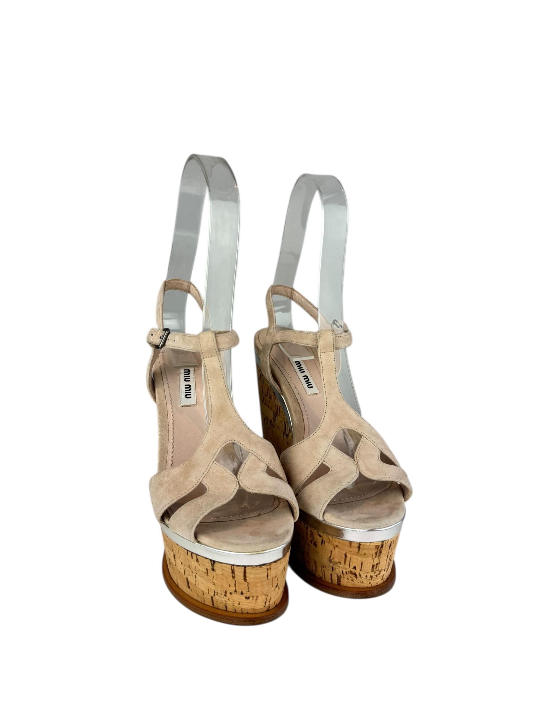 MIU MIU SUEDE WEDGE SANDALS