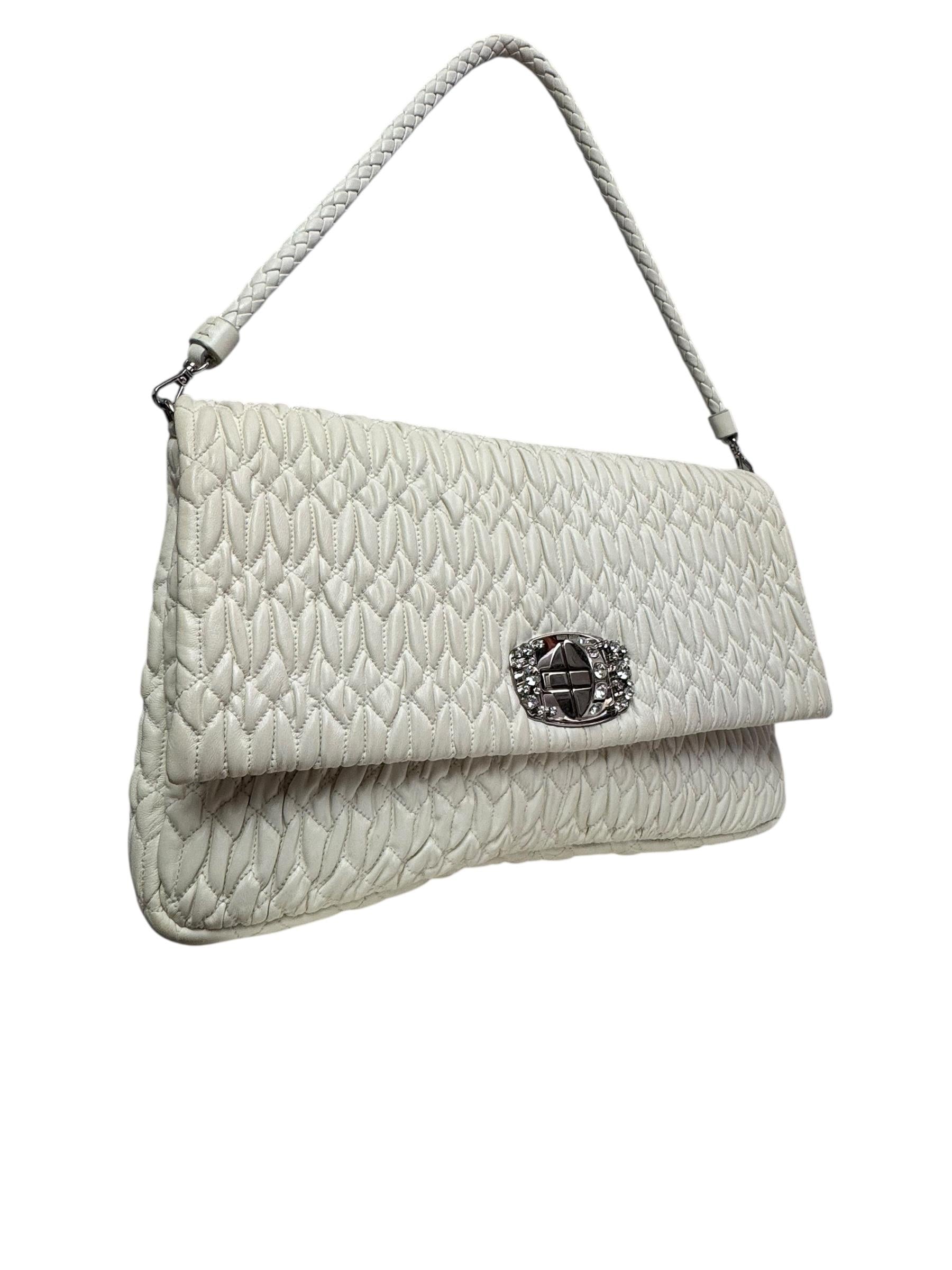 MIU MIU WHITE LEATHER MATELASSE SHOULDER BAG