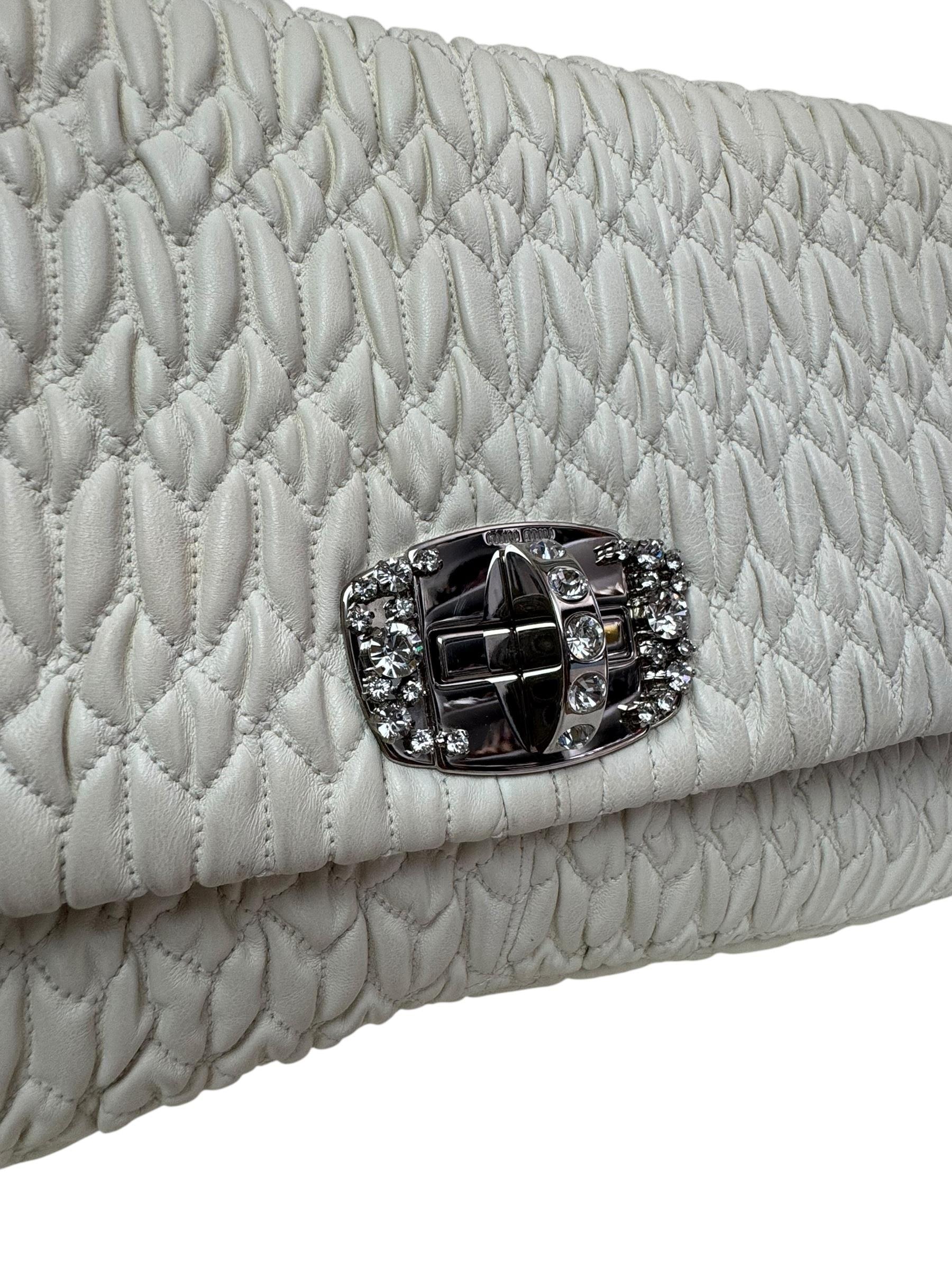 MIU MIU WHITE LEATHER MATELASSE SHOULDER BAG