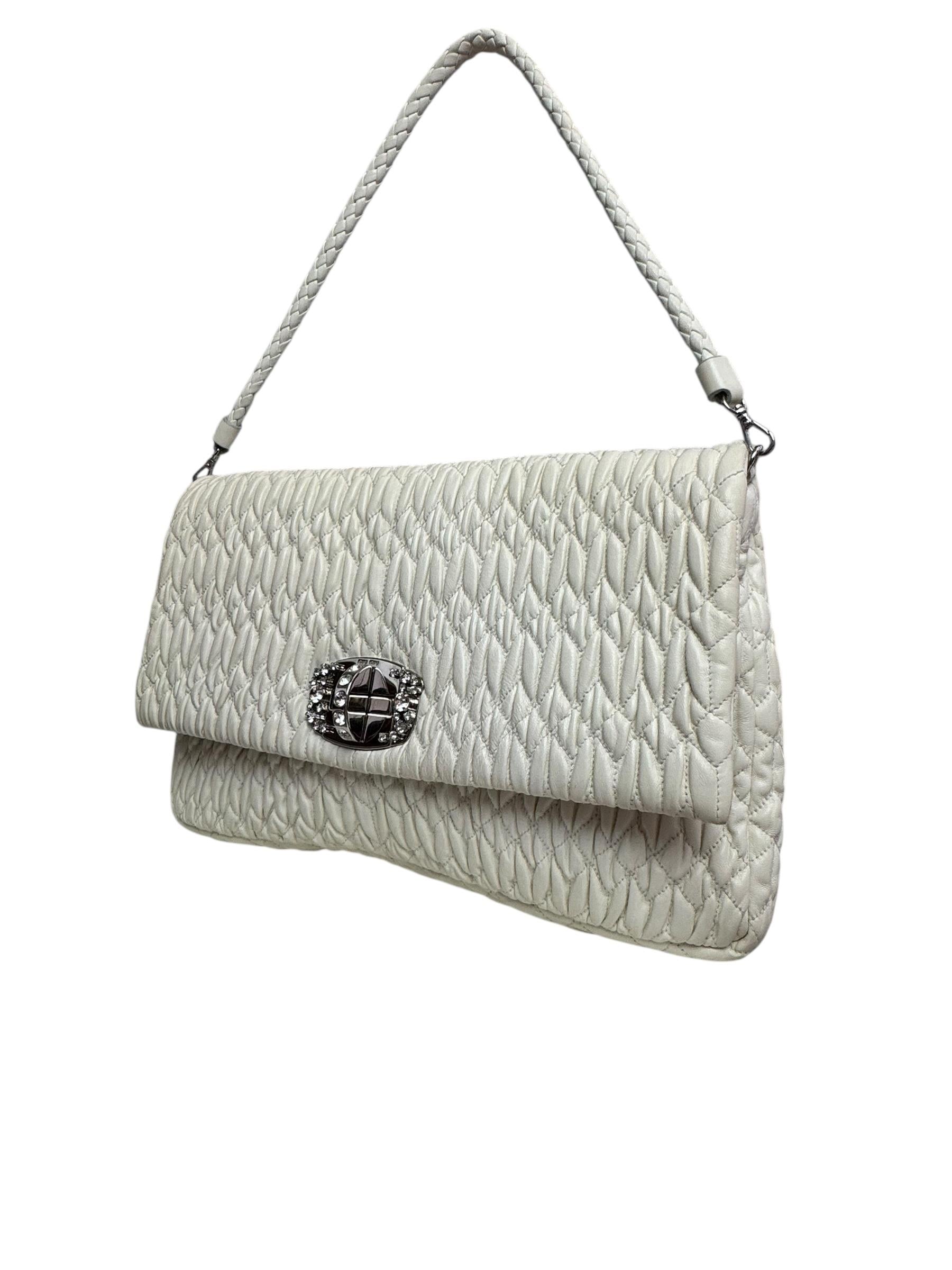 MIU MIU WHITE LEATHER MATELASSE SHOULDER BAG