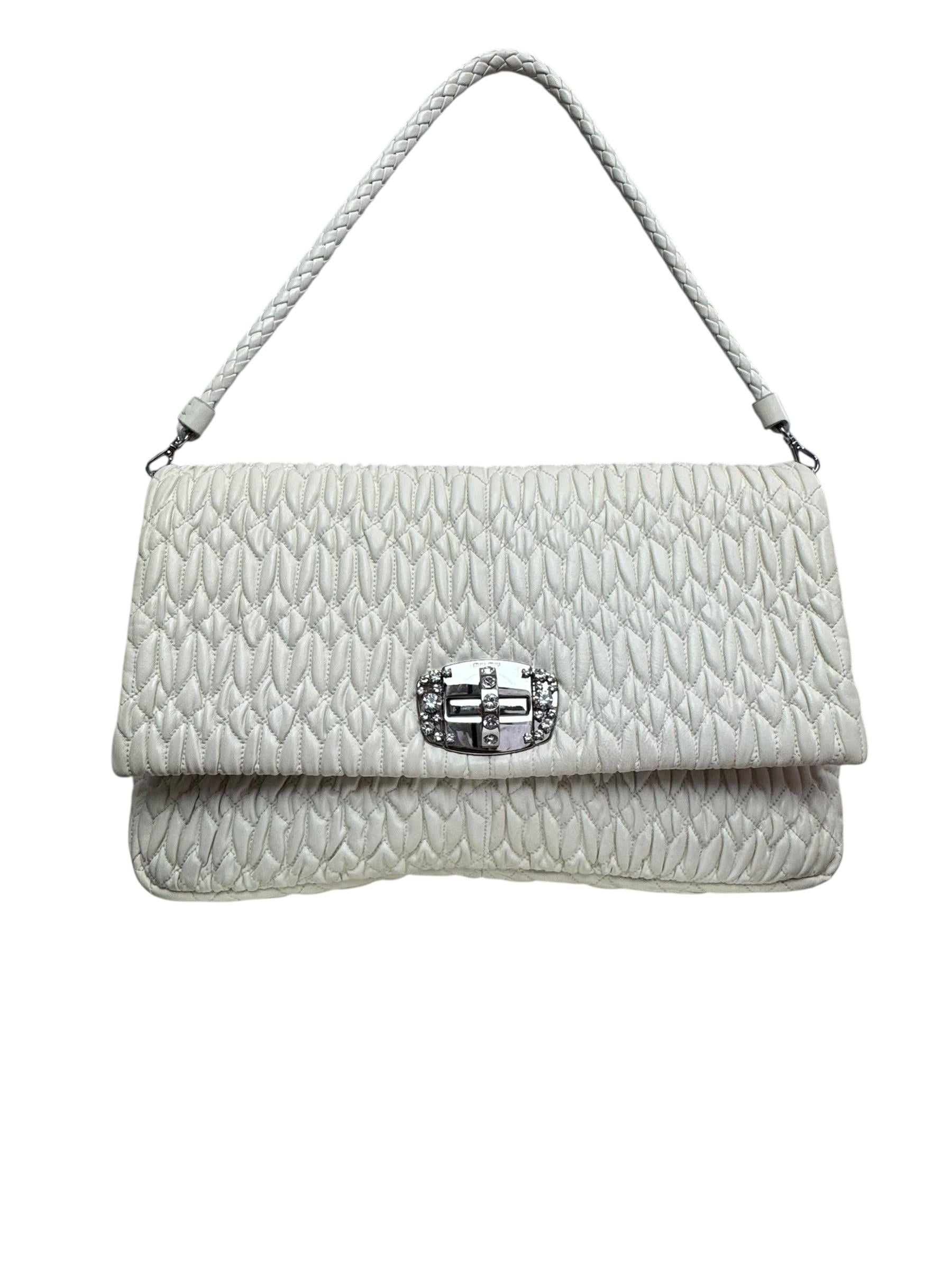 MIU MIU WHITE LEATHER MATELASSE SHOULDER BAG