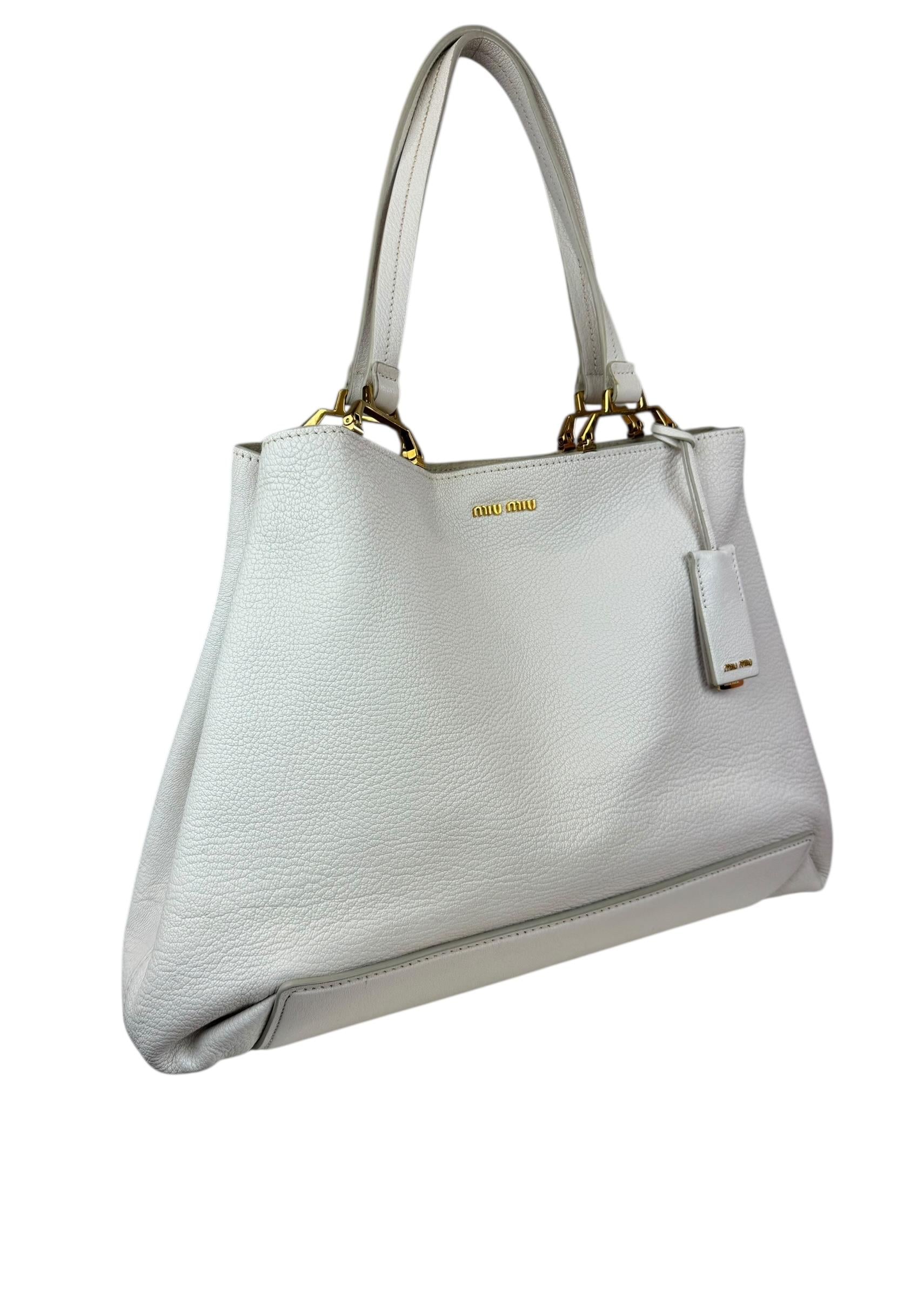 MIU MIU WHITE MADRAS TOTE BAG