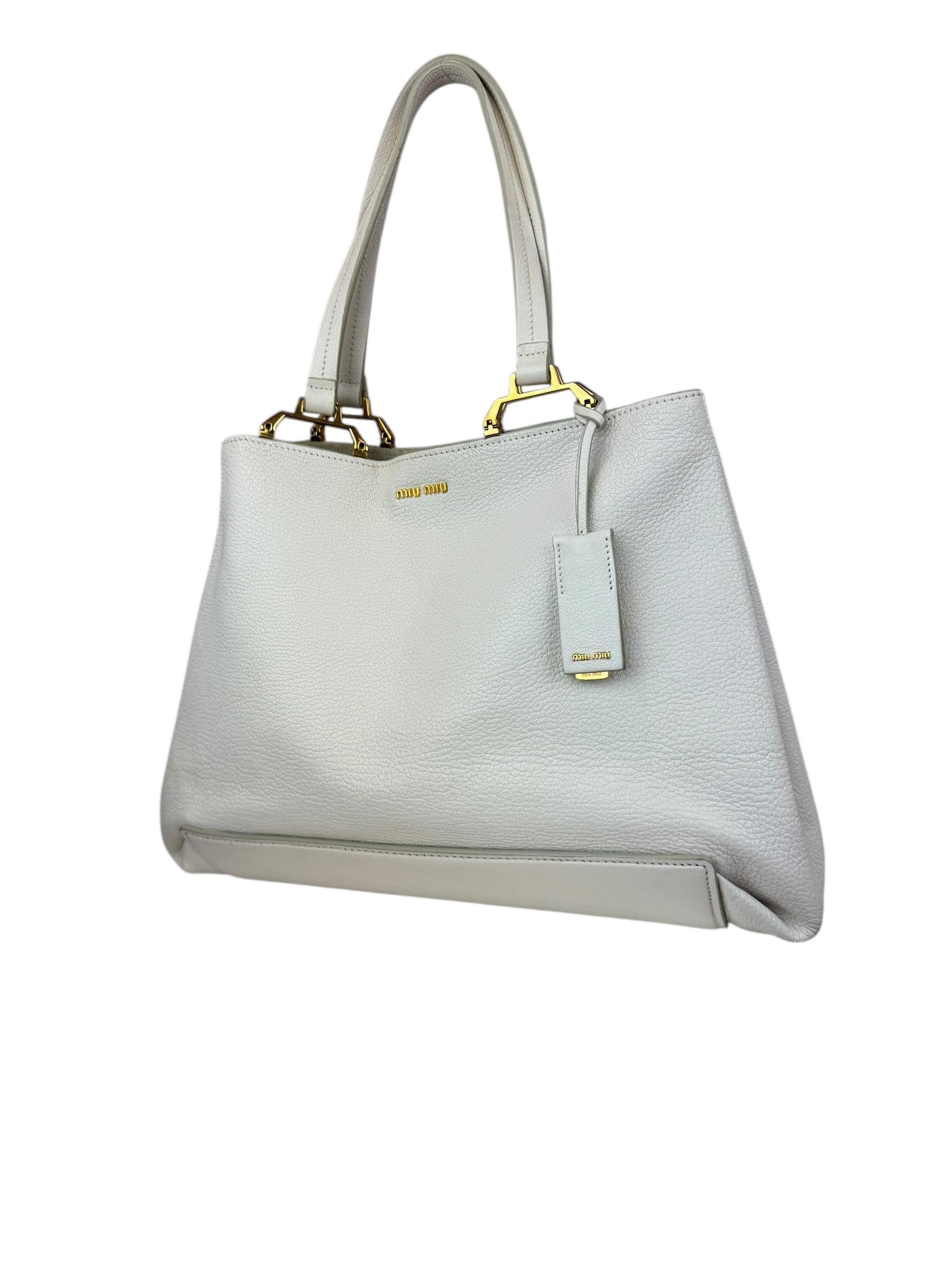 MIU MIU WHITE MADRAS TOTE BAG