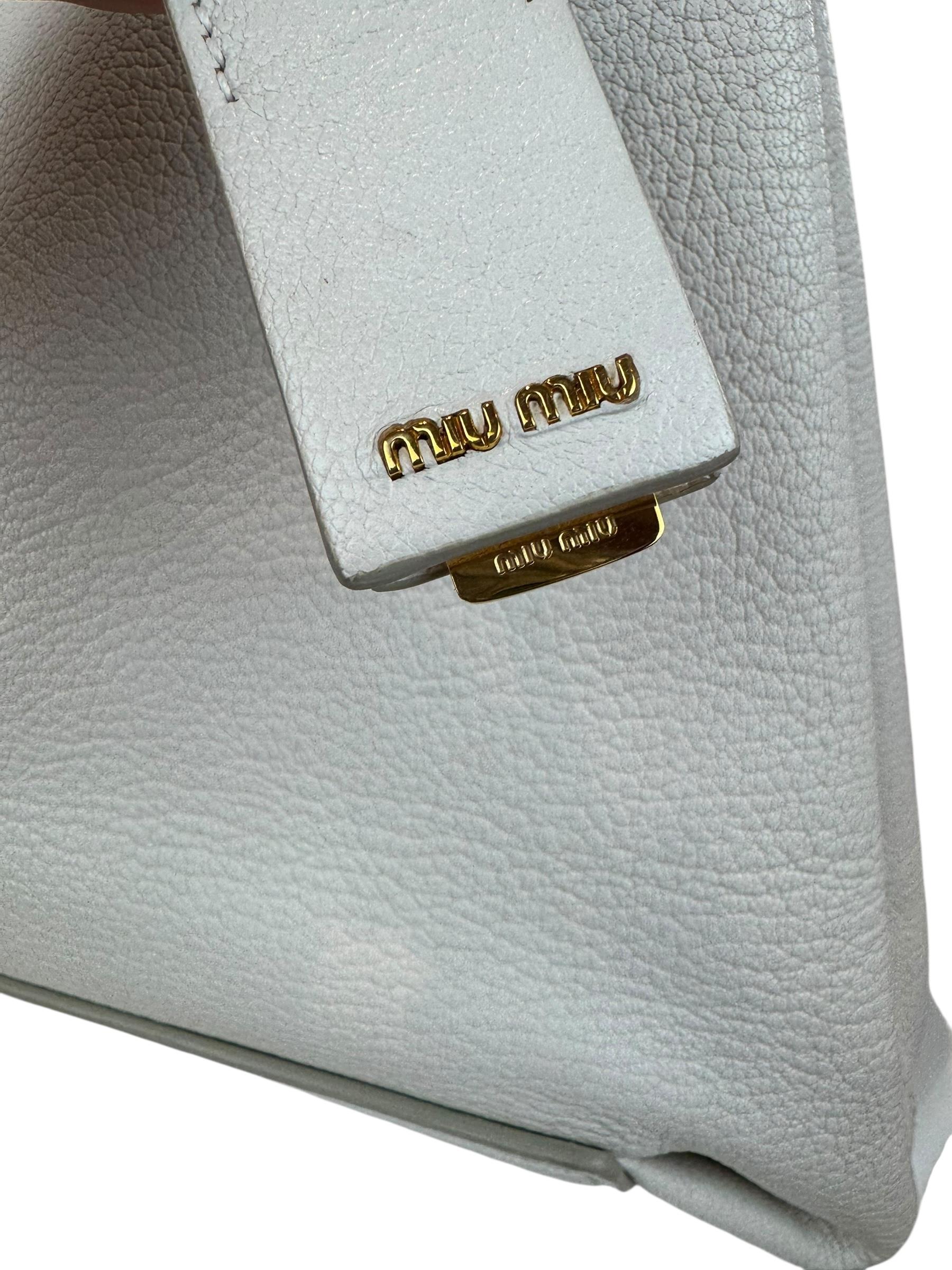 MIU MIU WHITE MADRAS TOTE BAG