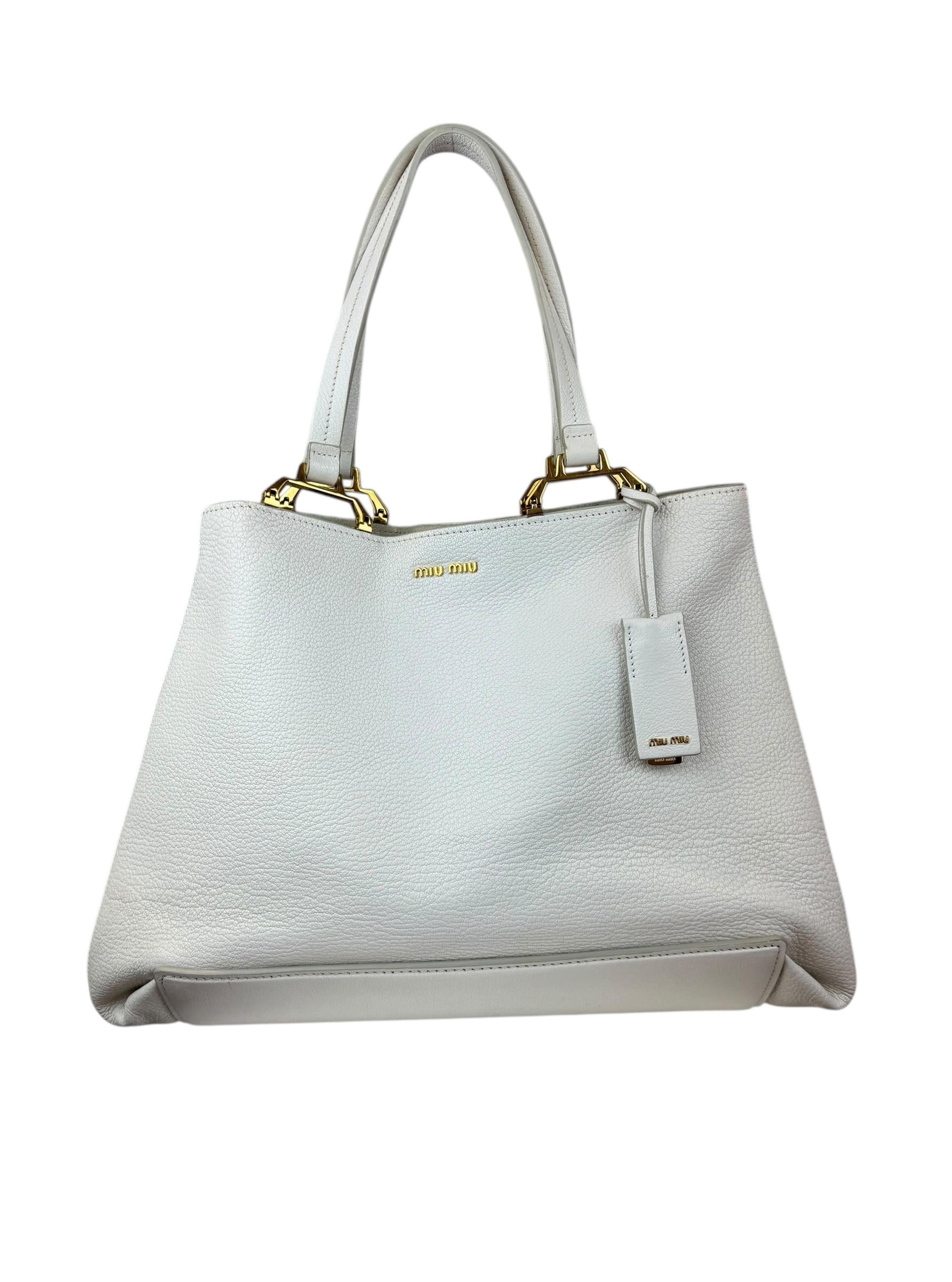 MIU MIU WHITE MADRAS TOTE BAG