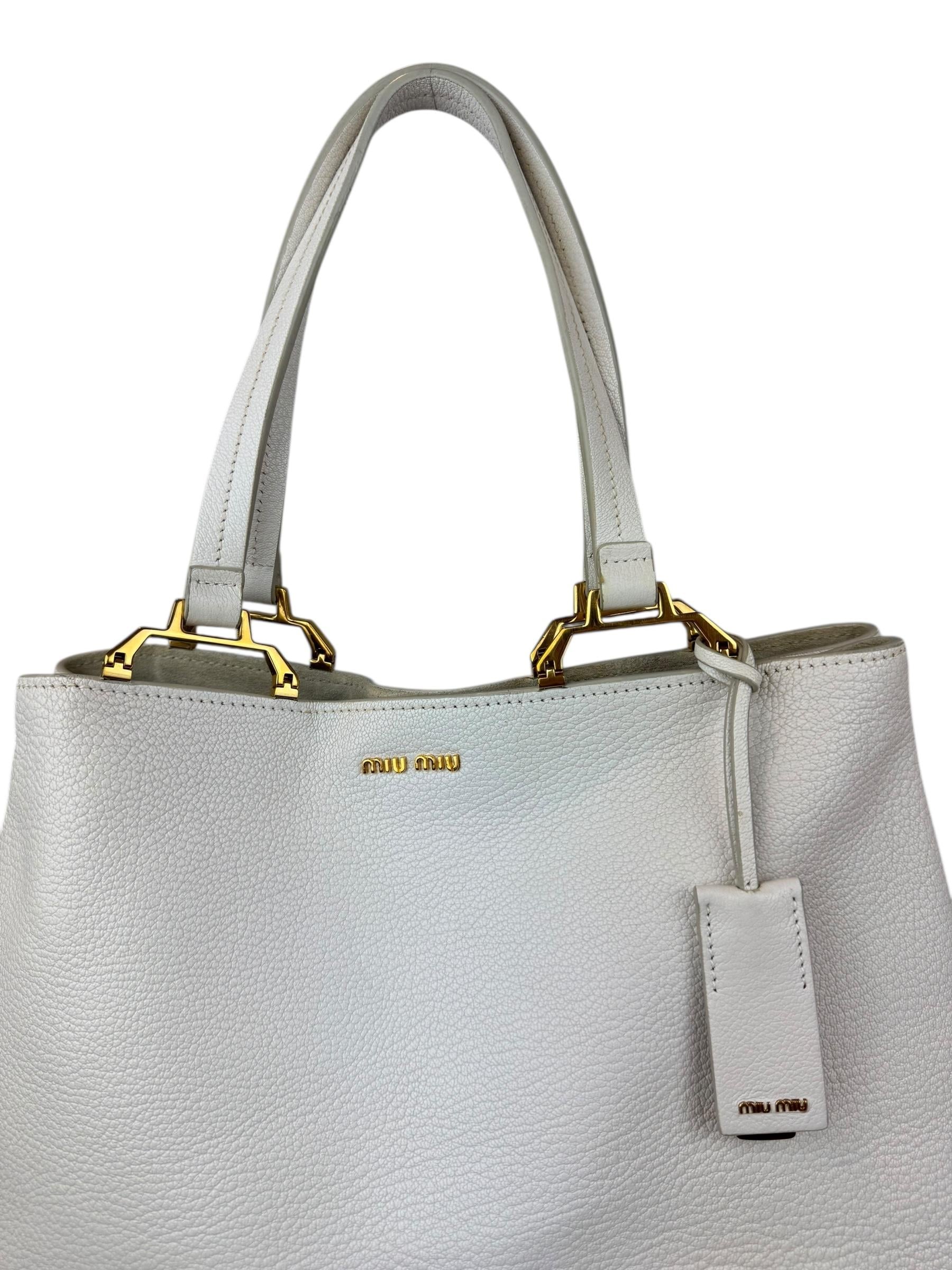 MIU MIU WHITE MADRAS TOTE BAG