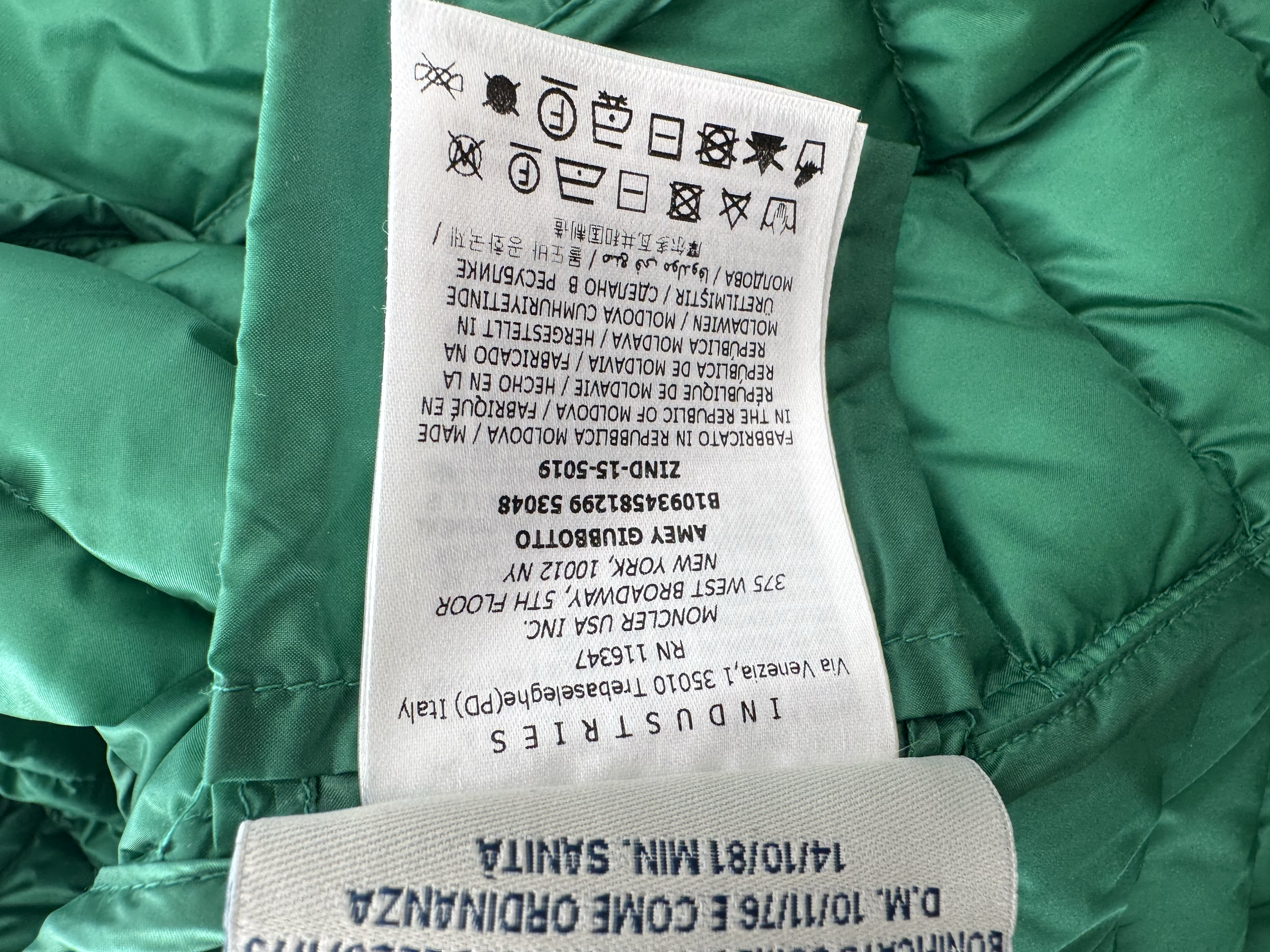 MONCLER GREEN AMEY GIUBBOTTO
