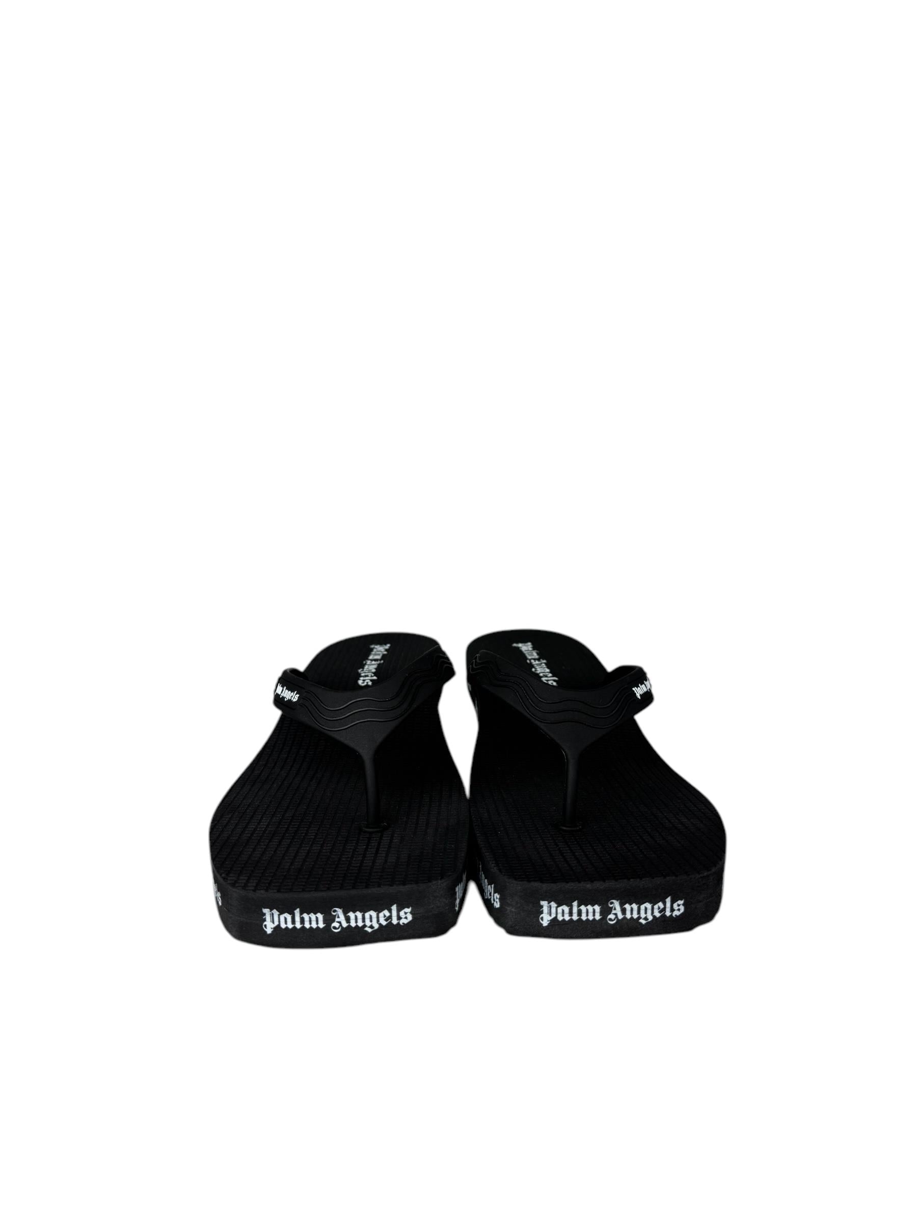 PALM ANGELS LOGO PRINT HEELED FLIP FLOPS