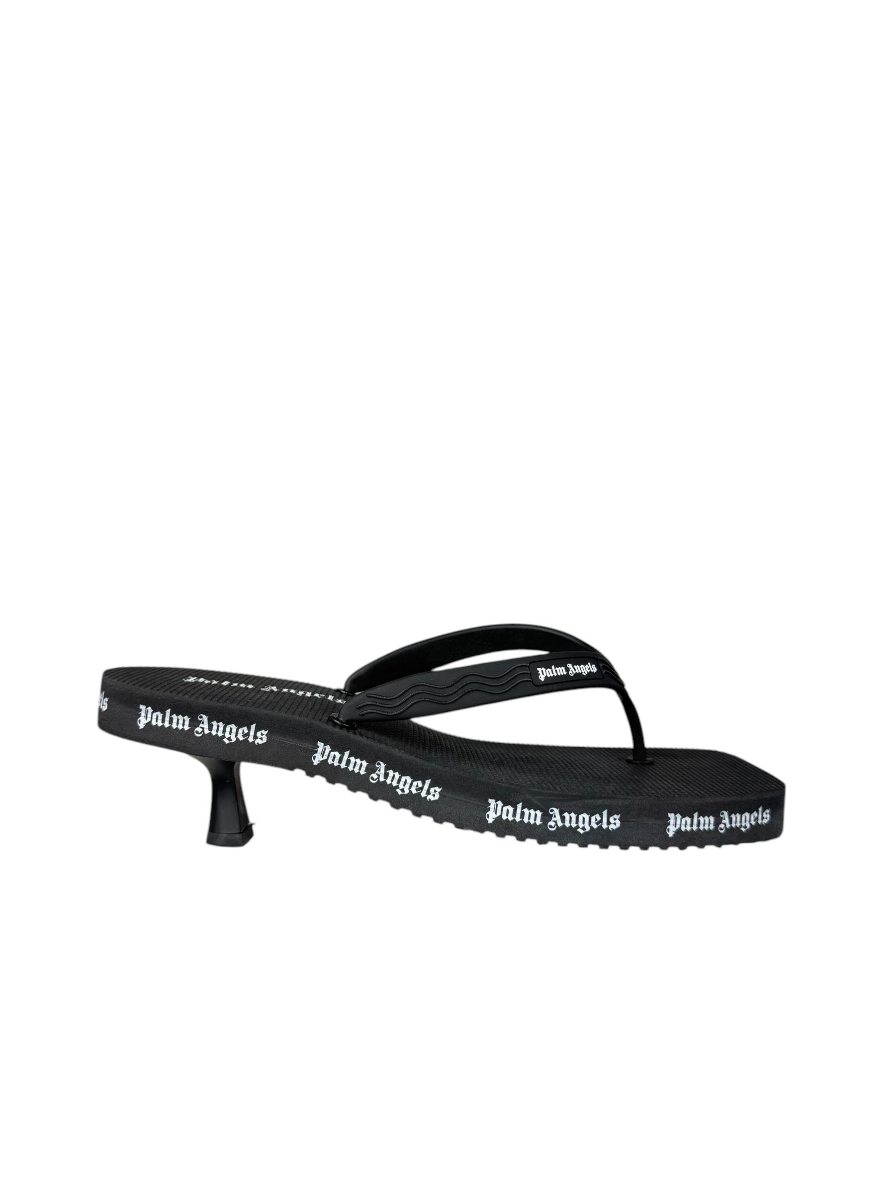 PALM ANGELS LOGO PRINT HEELED FLIP FLOPS