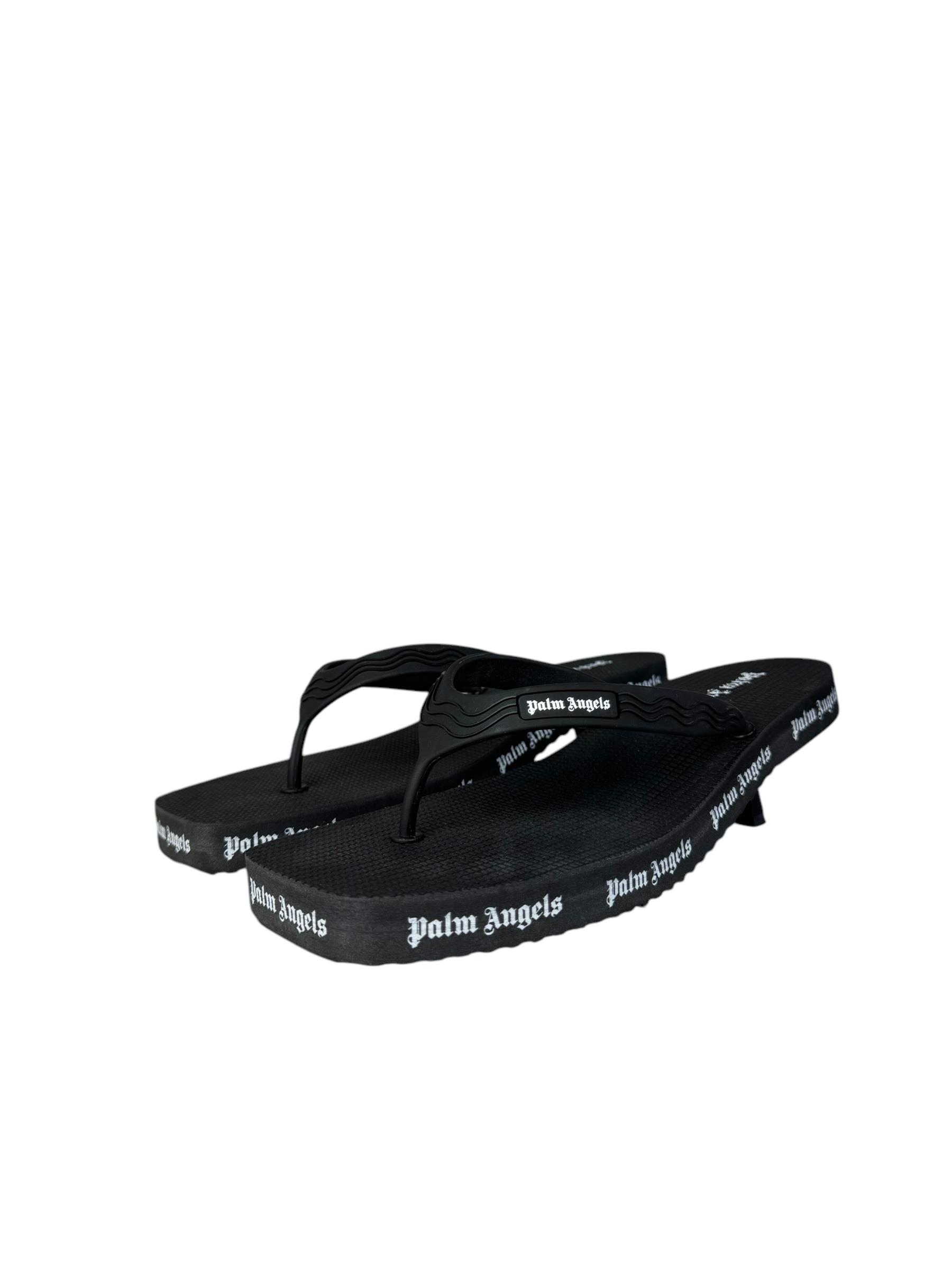 PALM ANGELS LOGO PRINT HEELED FLIP FLOPS