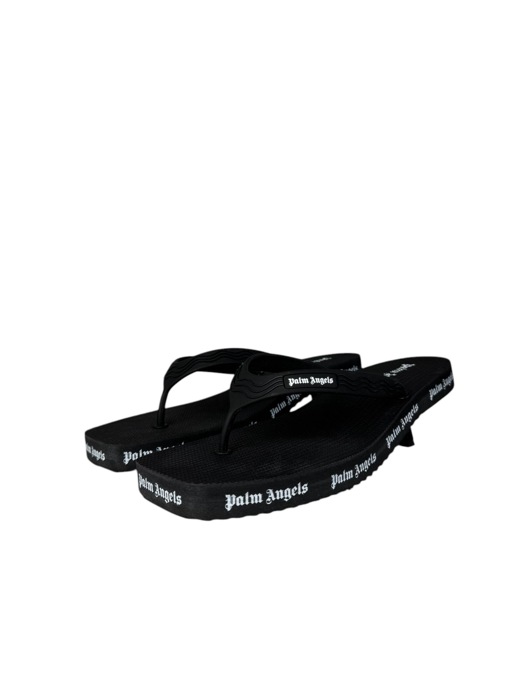 PALM ANGELS LOGO PRINT HEELED FLIP FLOPS