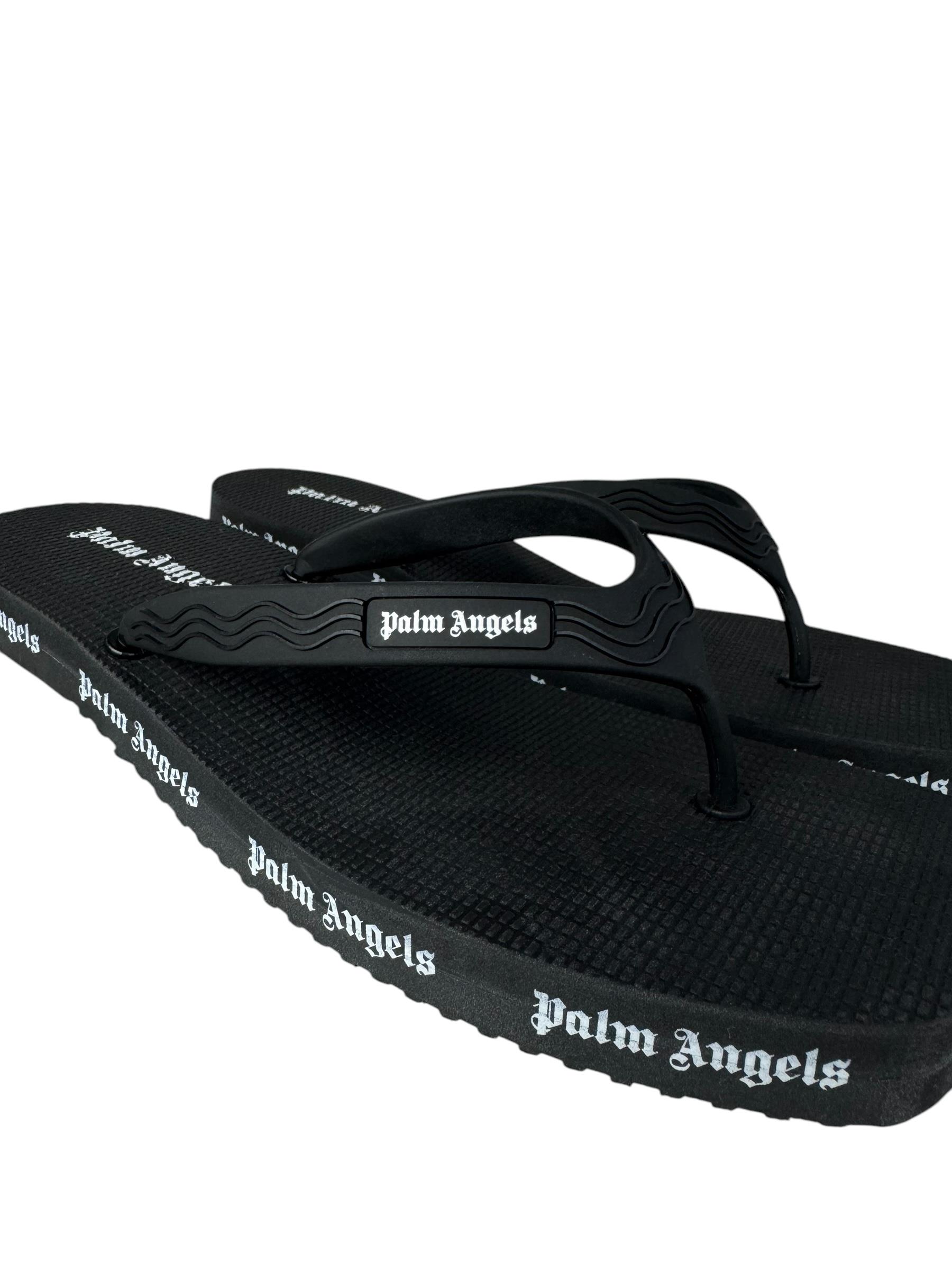 PALM ANGELS LOGO PRINT HEELED FLIP FLOPS