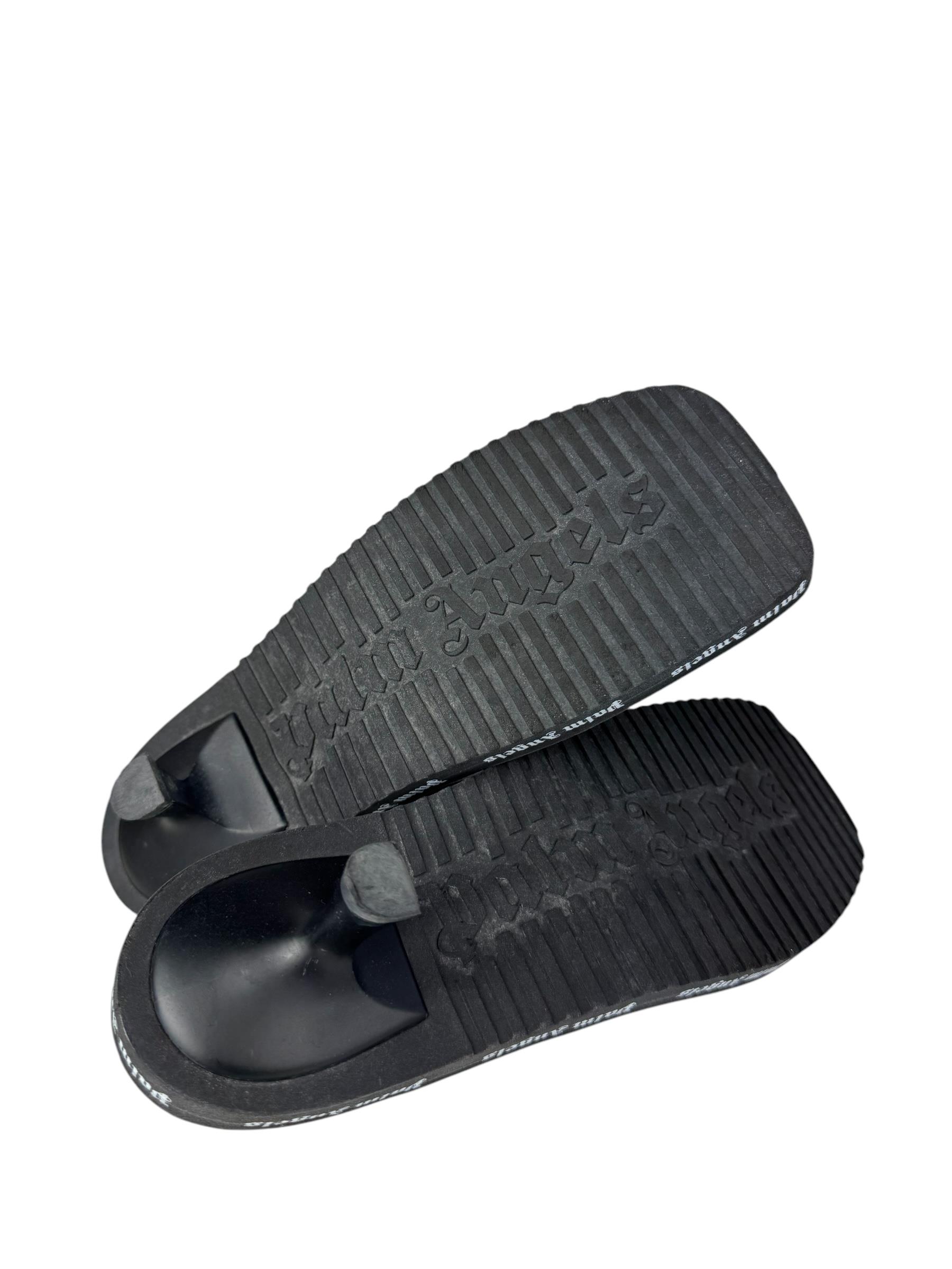 PALM ANGELS LOGO PRINT HEELED FLIP FLOPS