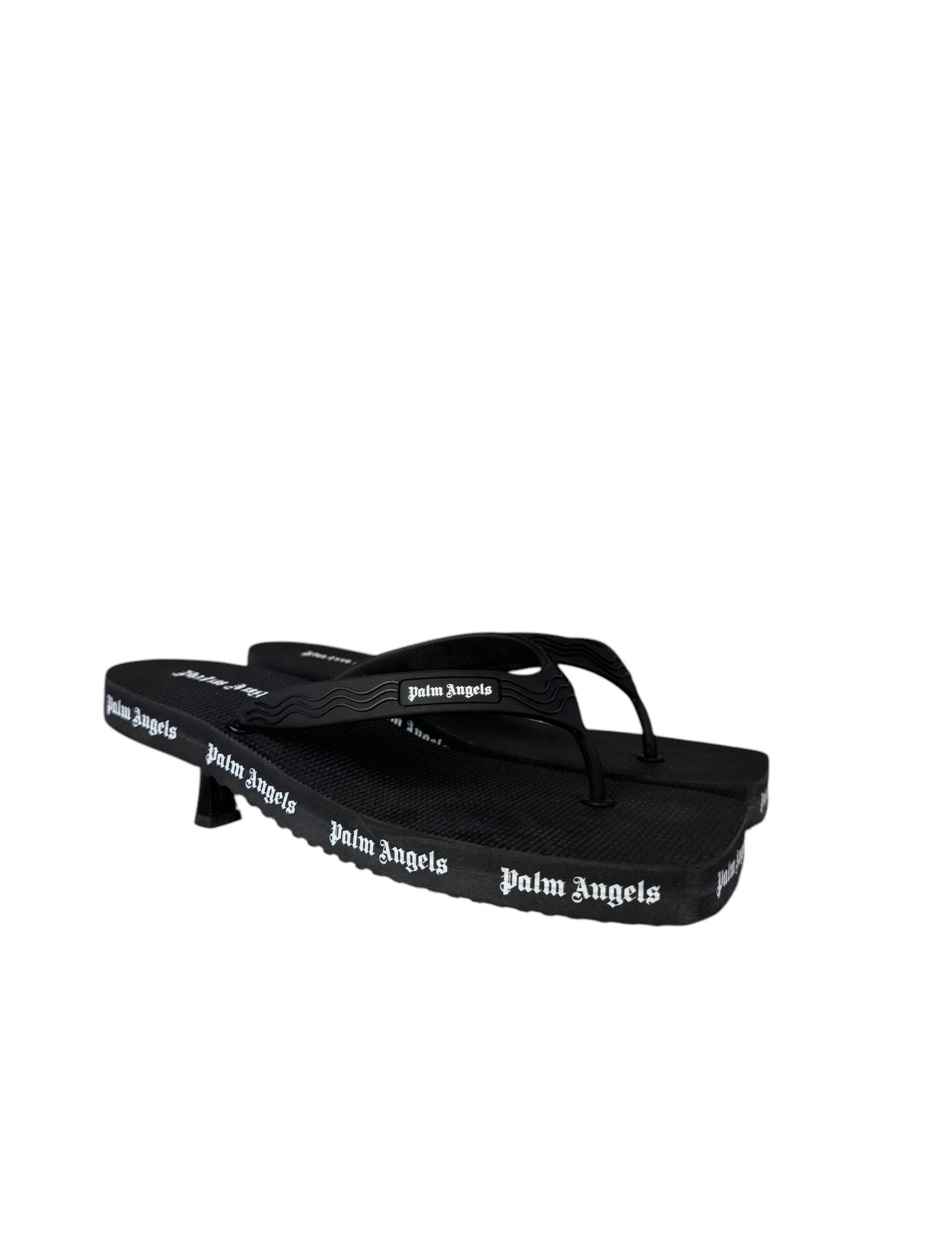 PALM ANGELS LOGO PRINT HEELED FLIP FLOPS