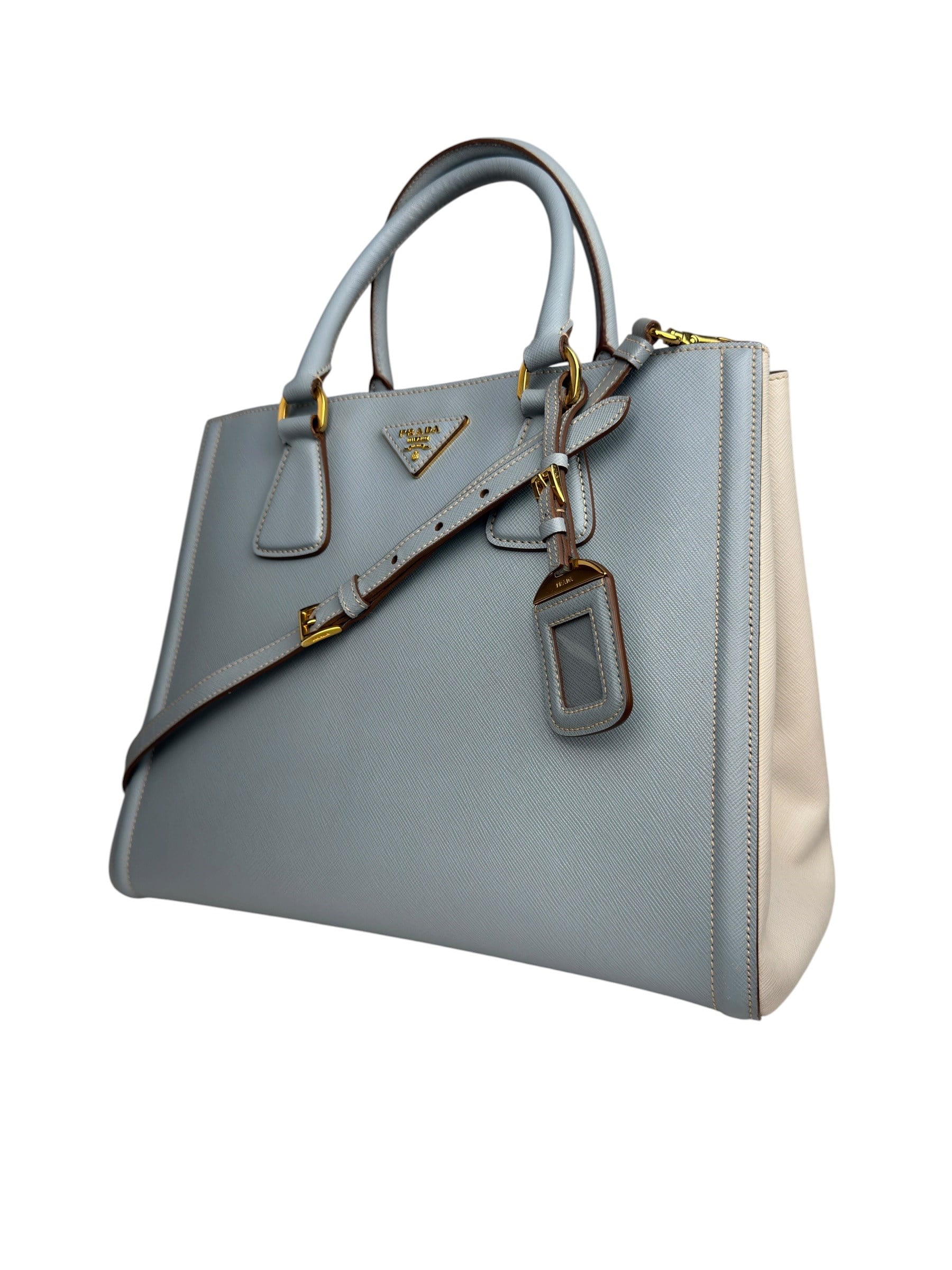 PRADA BABY BLUE SAFFIANO LEATHER GALLERIA BAG 
