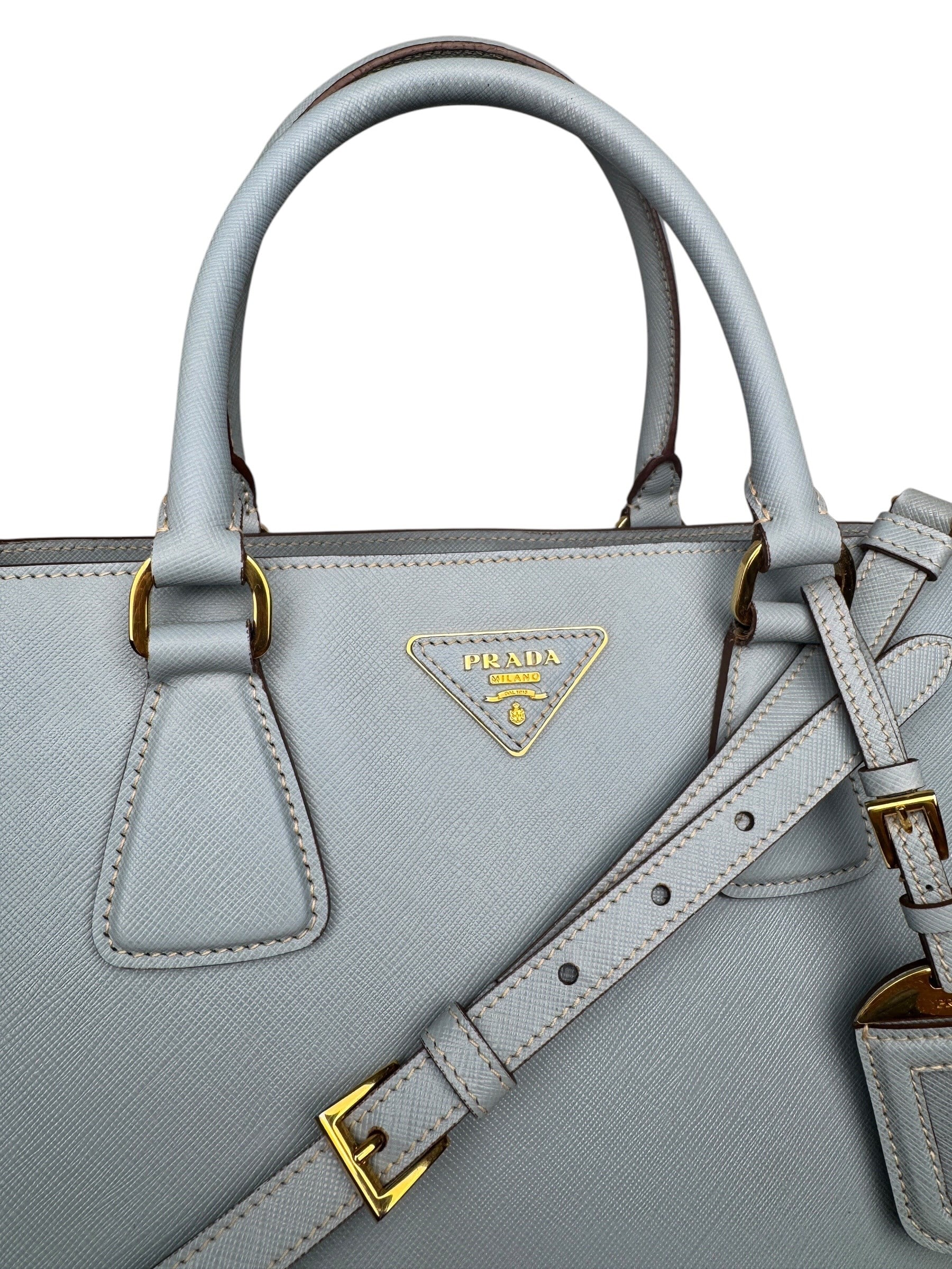 PRADA BABY BLUE SAFFIANO LEATHER GALLERIA BAG 