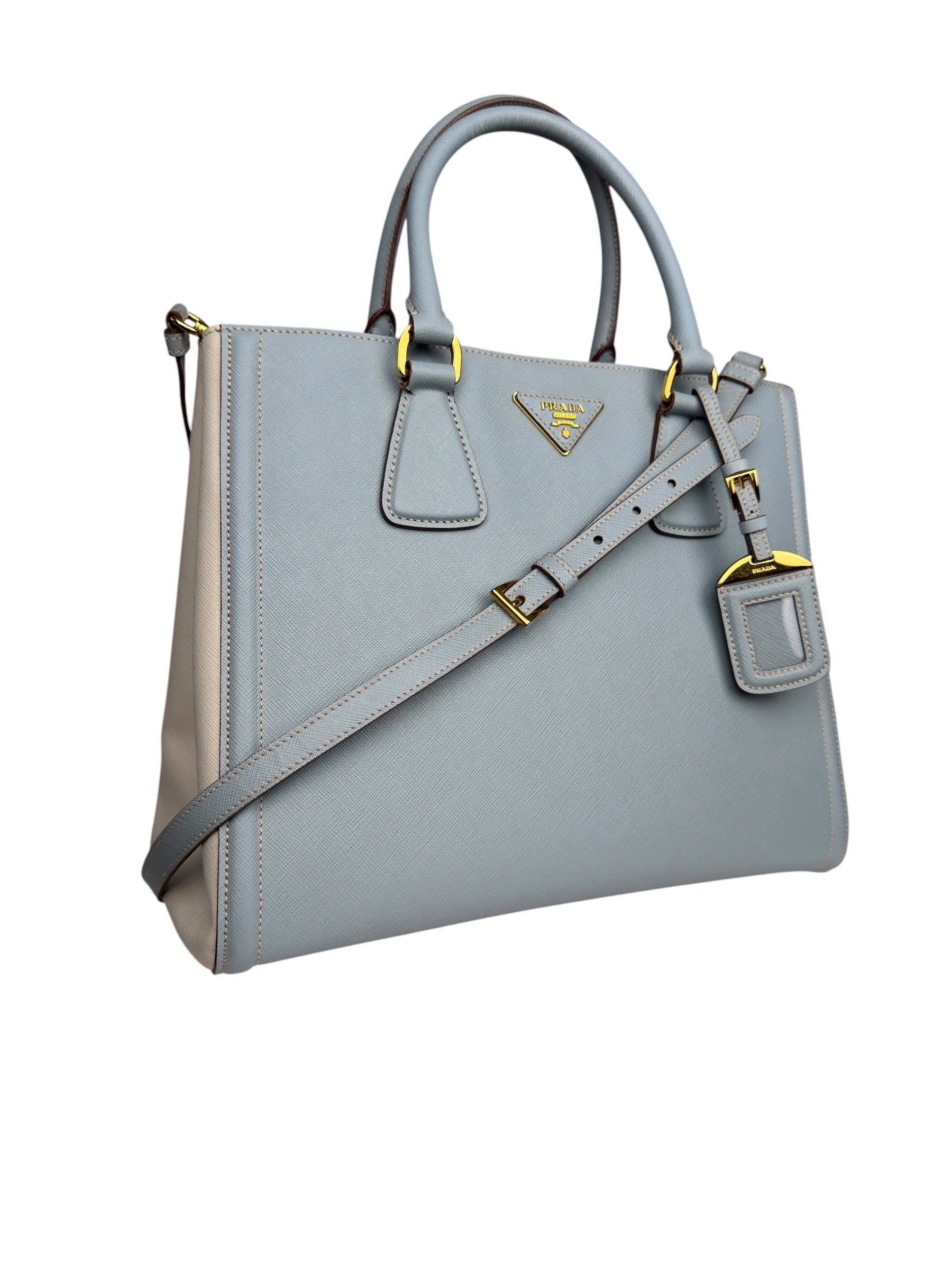 PRADA BABY BLUE SAFFIANO LEATHER GALLERIA BAG 