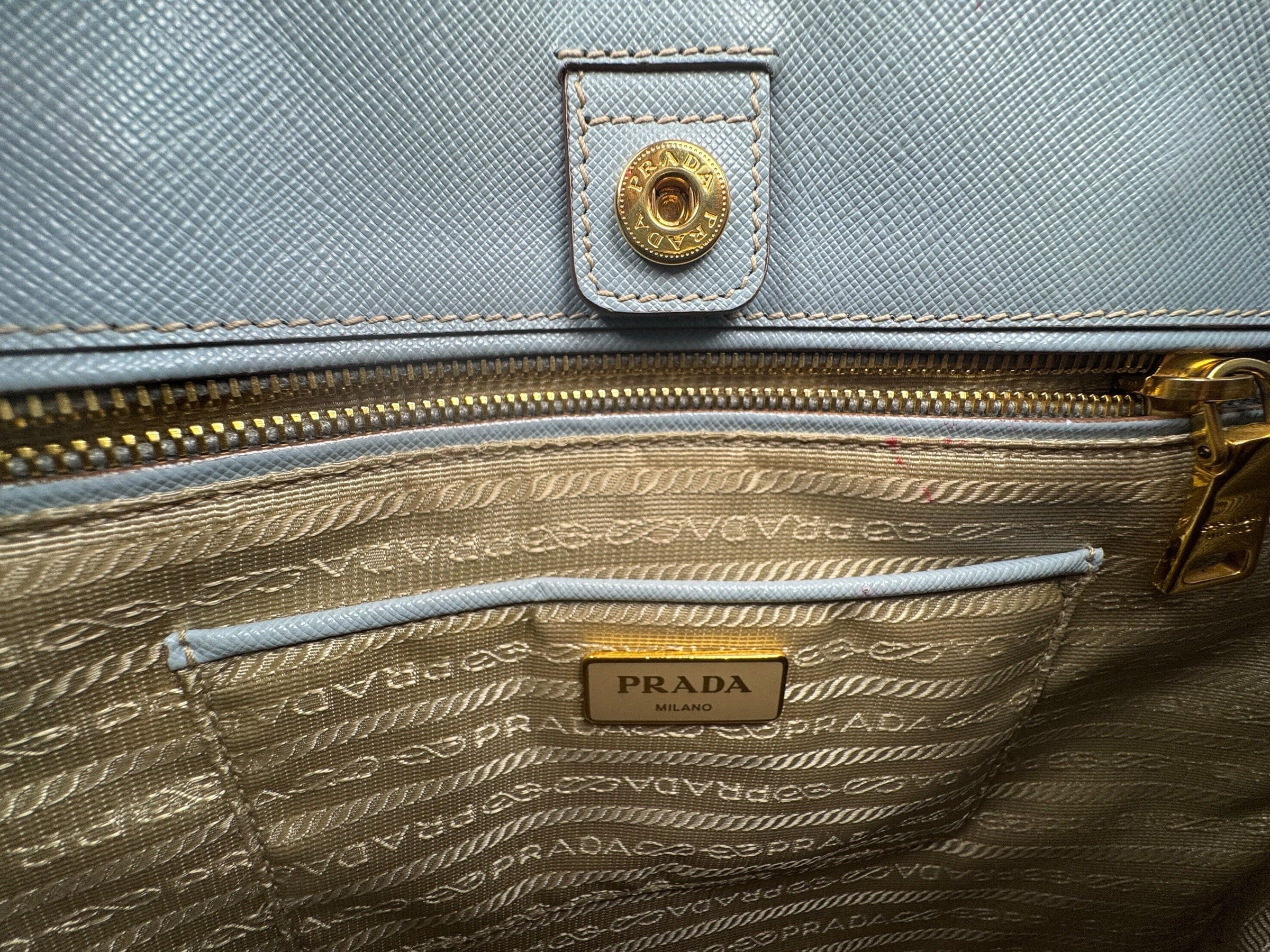 PRADA BABY BLUE SAFFIANO LEATHER GALLERIA BAG 