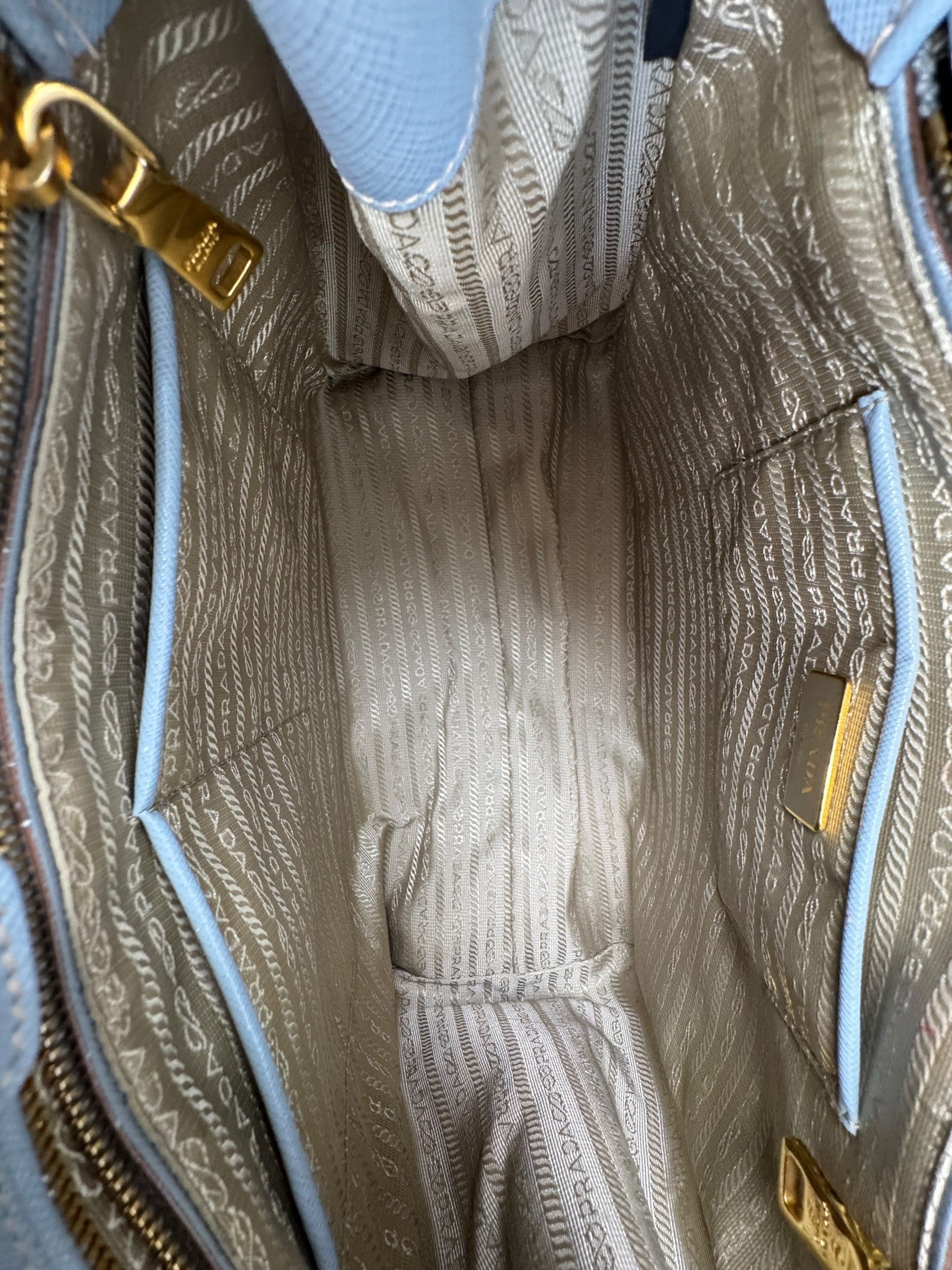 PRADA BABY BLUE SAFFIANO LEATHER GALLERIA BAG 