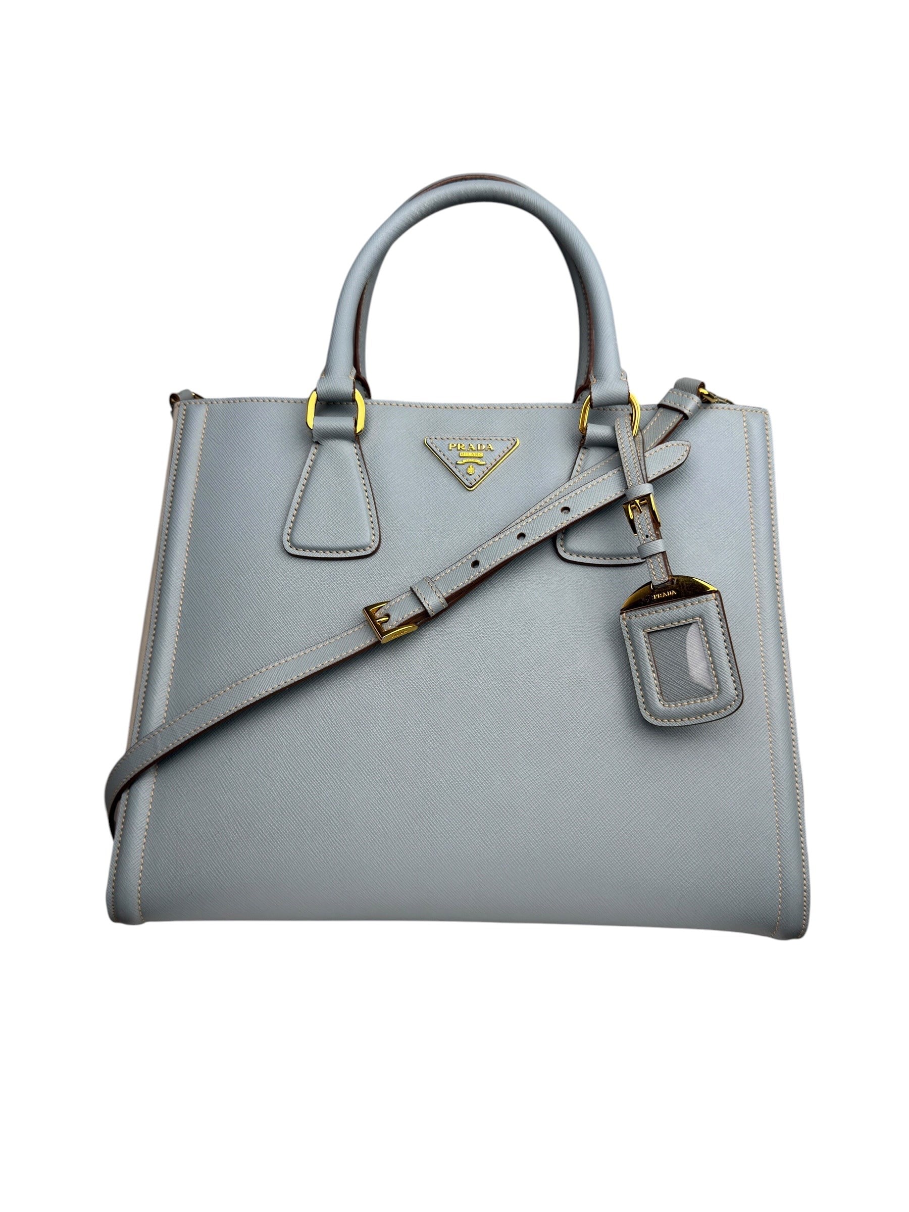 PRADA BABY BLUE SAFFIANO LEATHER GALLERIA BAG 