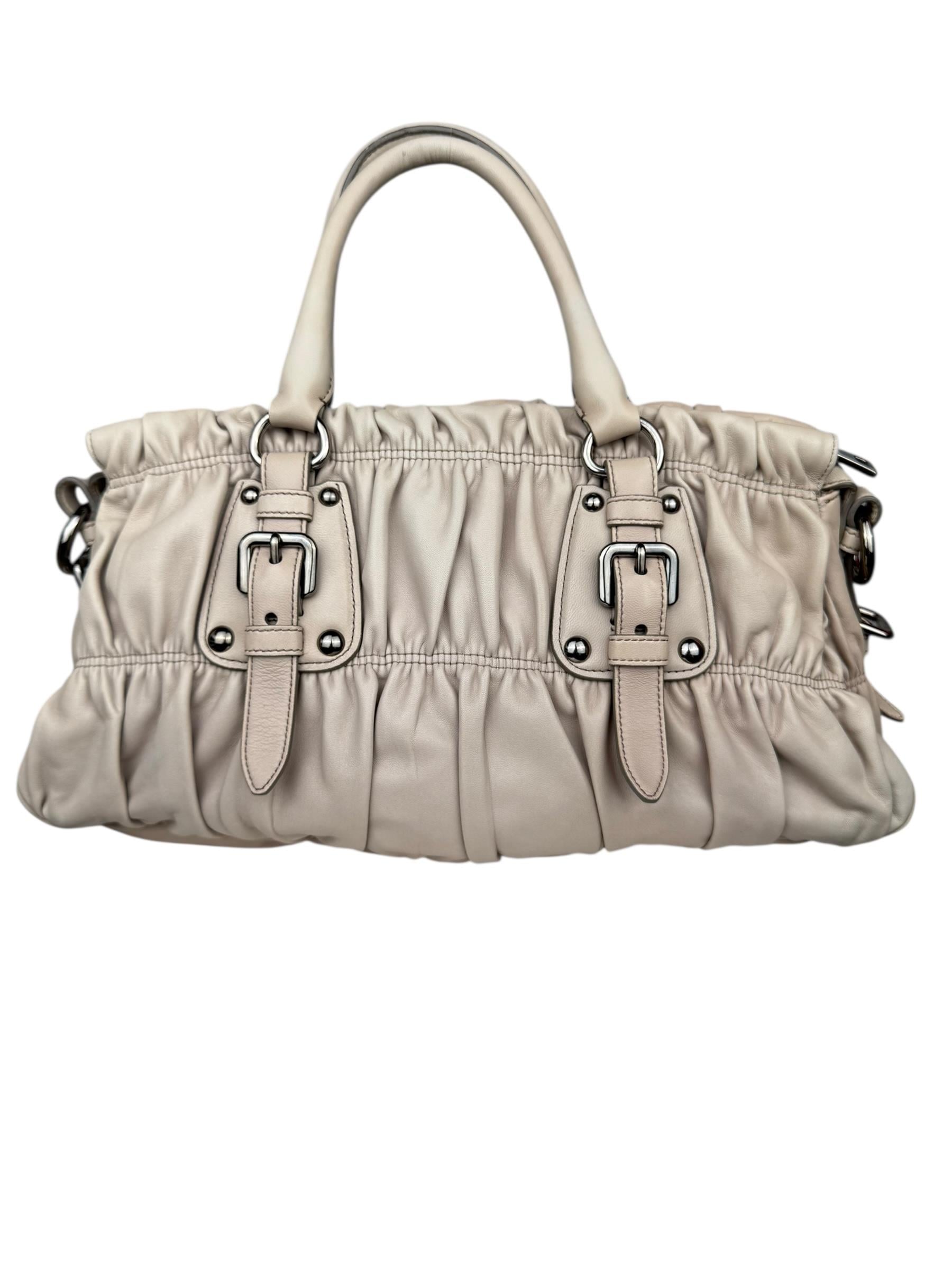 PRADA BEIGE NAPPA GAUFRE TOTE BAG