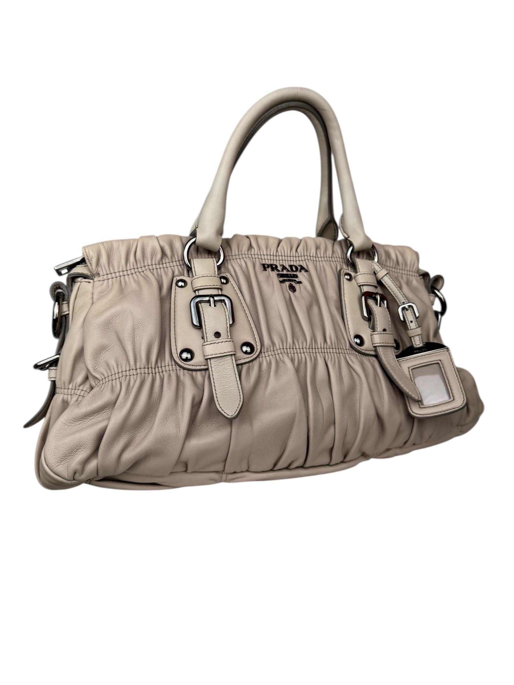 PRADA BEIGE NAPPA GAUFRE TOTE BAG